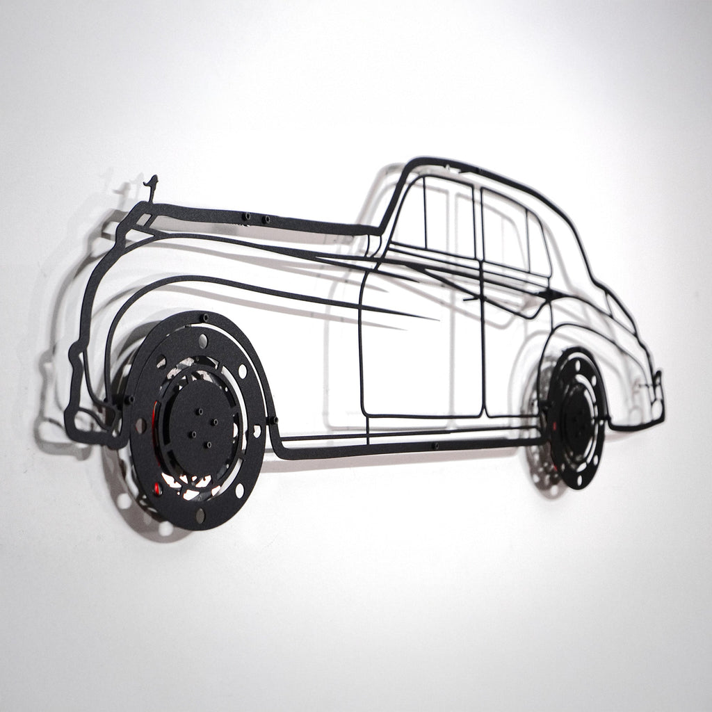 Rolls-Royce Silver Wall Art – Classic Luxury Steel Silhouette with Spinning Wheels-KAFMEKA040