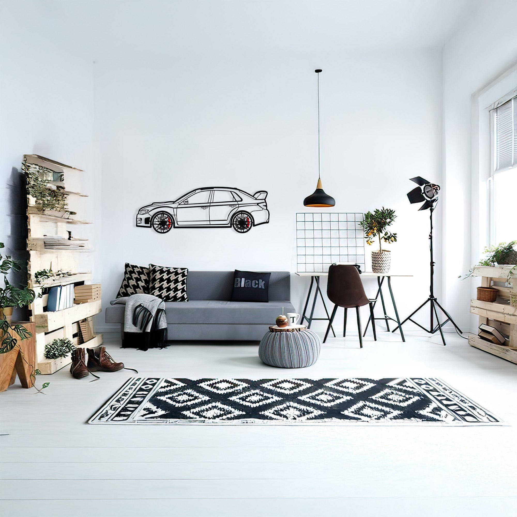 Subaru Impreza Wall Art – Rally Legend Steel Silhouette with Spinning Wheels-KAFMEKA042