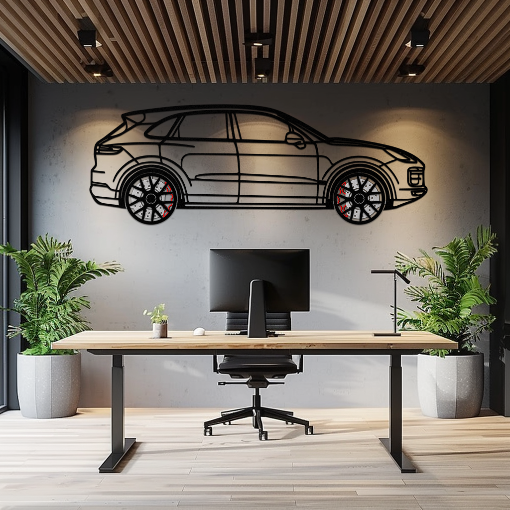 Porsche Cayenne Turbo Metal Wall Art – Luxury SUV Silhouette Decor with Rotating Wheels-KAFMEKA064