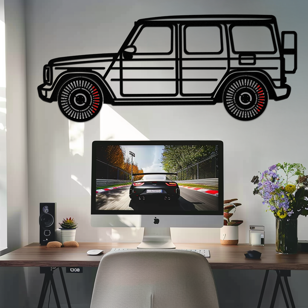 Mercedes G-Class Metal Wall Art – Luxury SUV Silhouette with Rotating Wheels 🚙✨KAFMEKA069