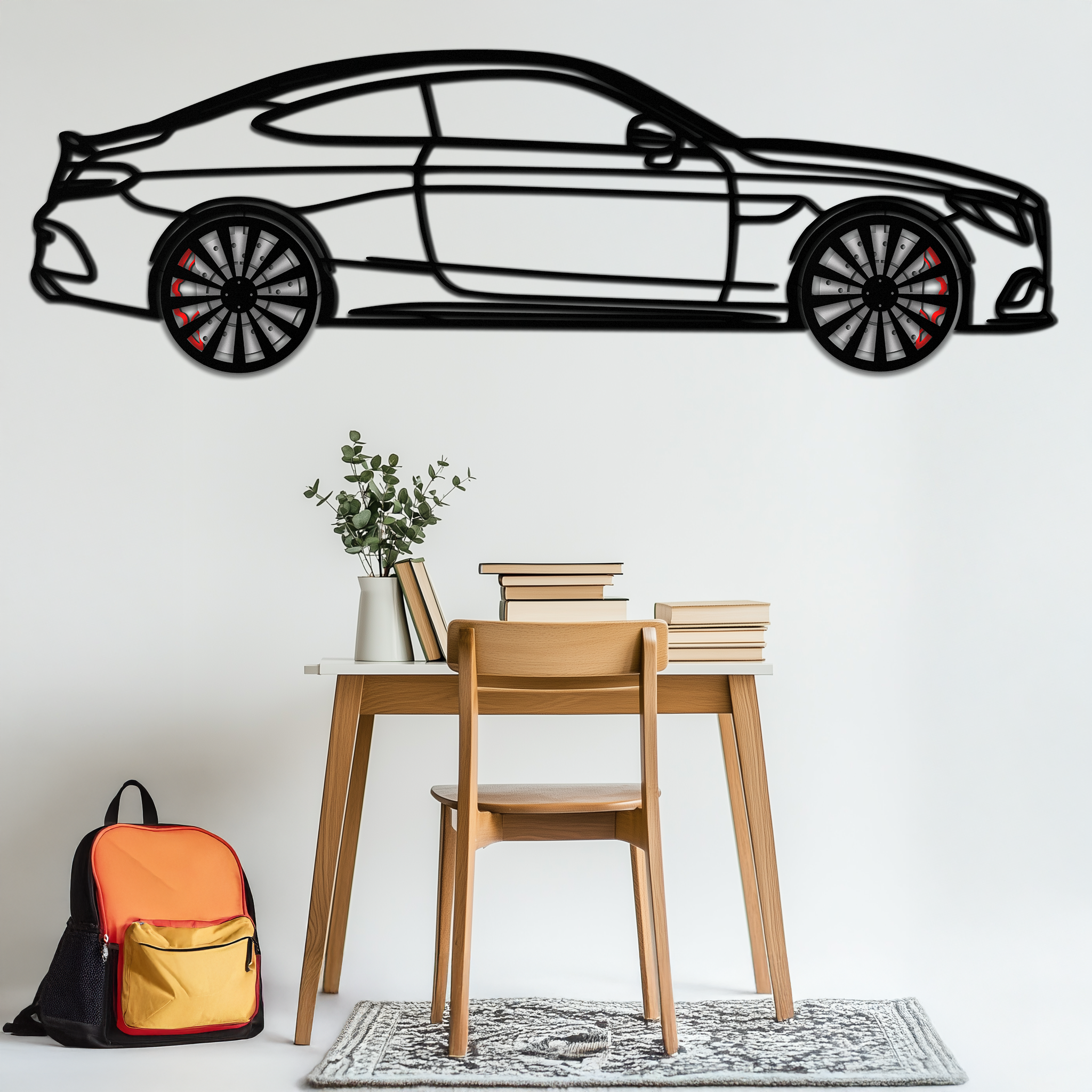 Mercedes C300 Coupe Metal Wall Art – Rotating Wheels Edition – Luxury Car Silhouette Decor for Home, Office & Garage - KAFMEKA074