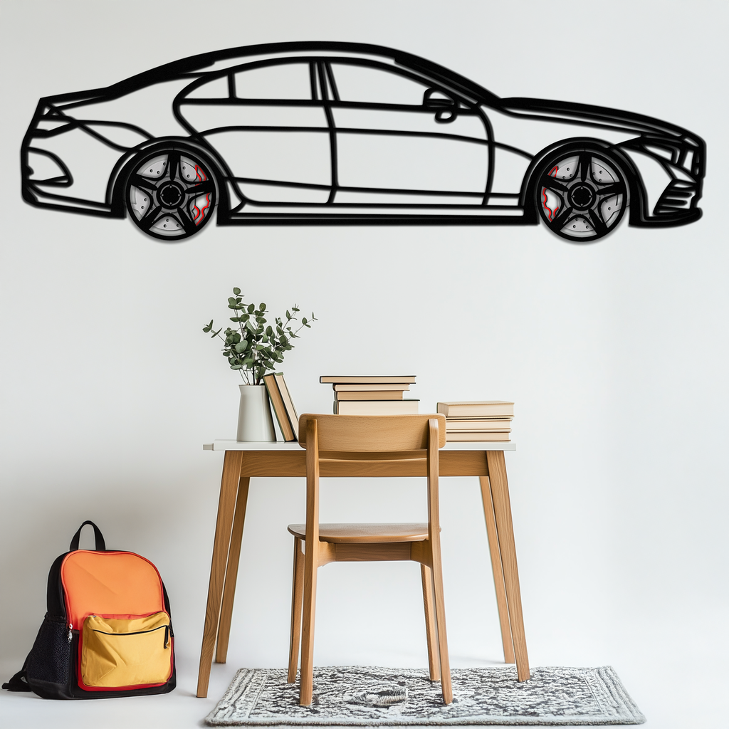 Mercedes CLS Metal Car Wall Art – Rotating Wheels • Luxury Automotive Decor Gift - KAFMEKA077