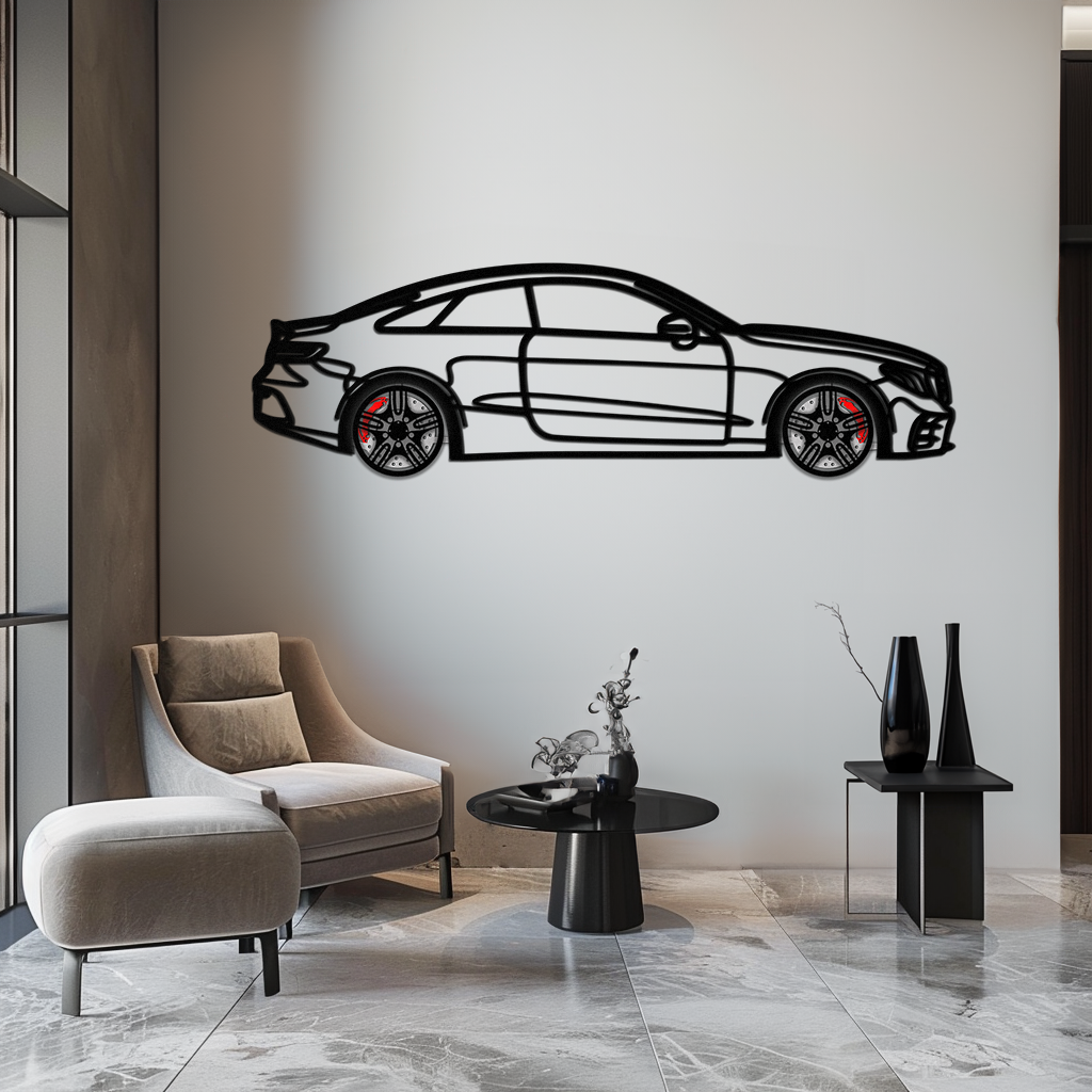 Mercedes E53 AMG Rotating Wheel Metal Wall Art – Luxury Coupe Silhouette Decor for Car Enthusiasts- KAFMEKA078