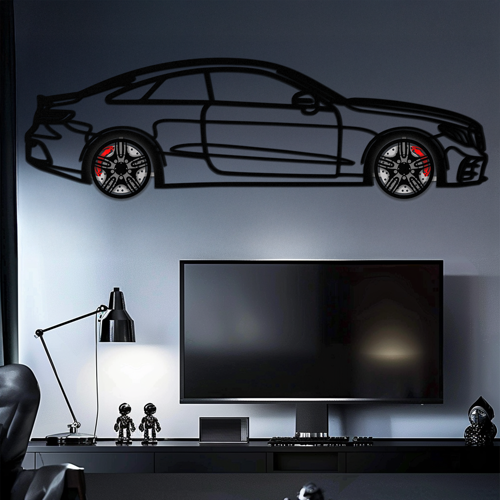 Mercedes E53 AMG Rotating Wheel Metal Wall Art – Luxury Coupe Silhouette Decor for Car Enthusiasts- KAFMEKA078