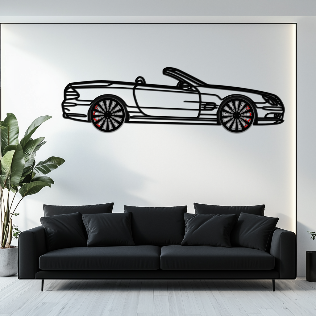 Mercedes SL55 R230 Metal Wall Art – Rotating Wheels Car Silhouette Decor – AMG-Inspired Gift for Car Lovers 🚗✨ -KAFMEKA082
