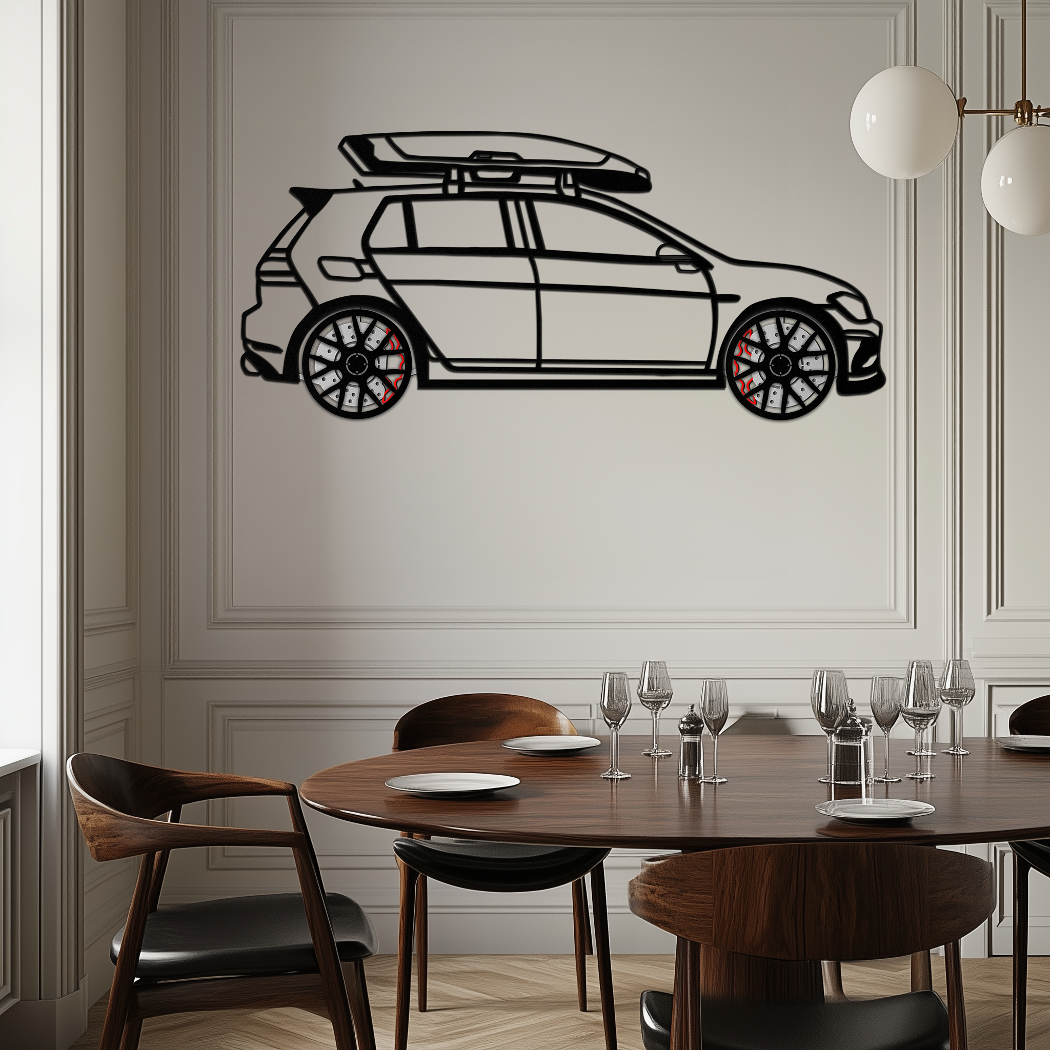 Volkswagen Golf R Spectrum Metal Wall Art – Rotating Wheels Car Silhouette Wall Decor, Unique Gift for Car Lovers-KAFMEKA090