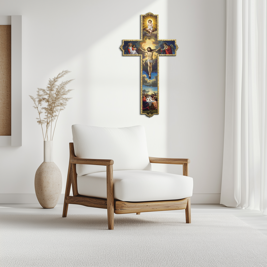 Sacred Cross Metal Wall Art – Christian UV Printed Religious Decor-KAFUVM011