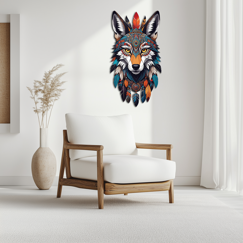 Colorful Tribal Wolf Metal Wall Art – Spirit Animal UV Decor-KAFUVM002