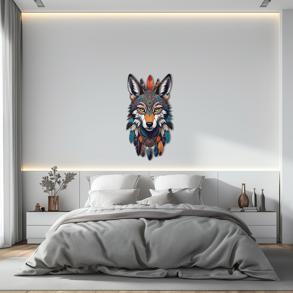 Colorful Tribal Wolf Metal Wall Art – Spirit Animal UV Decor-KAFUVM002
