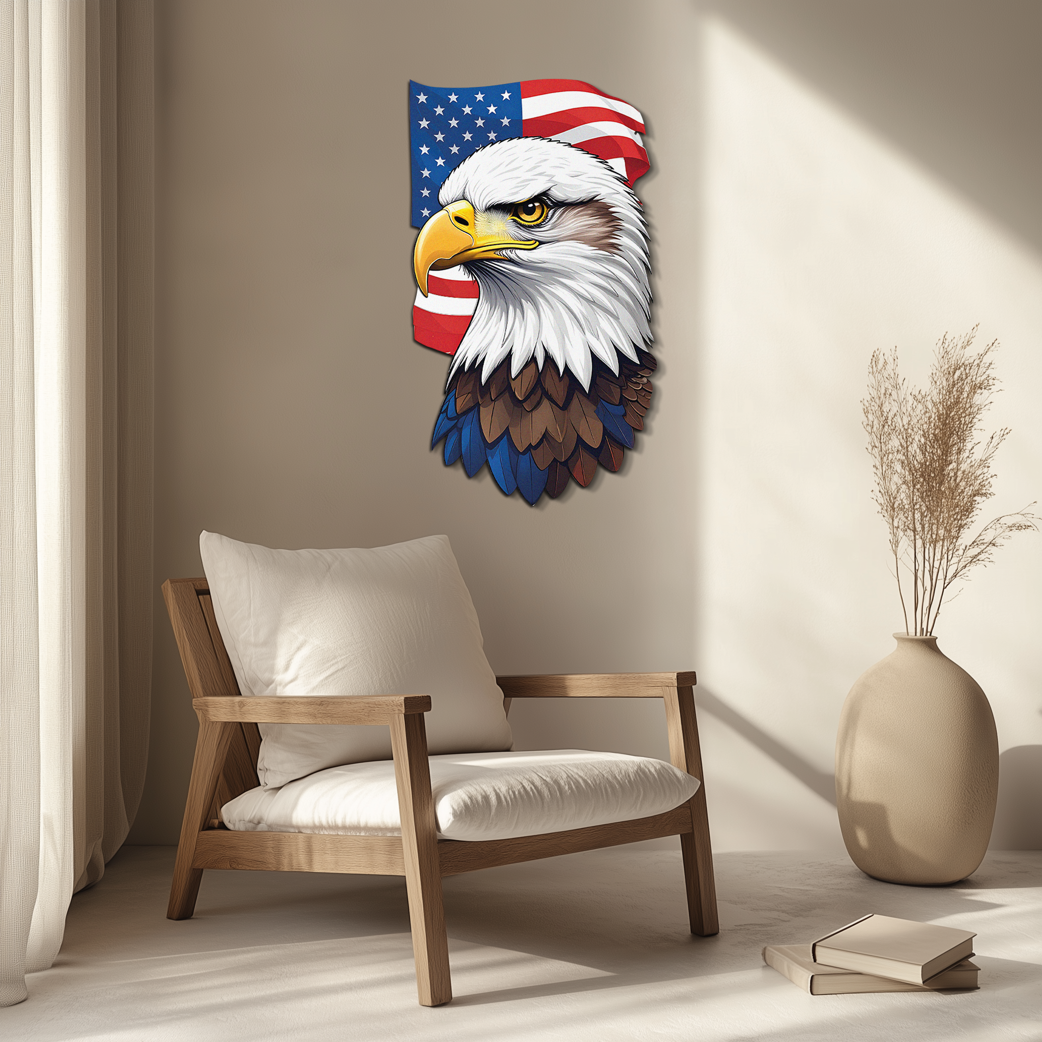 American Eagle Metal Wall Art – Patriotic UV Printed Decor-KAFUVM003