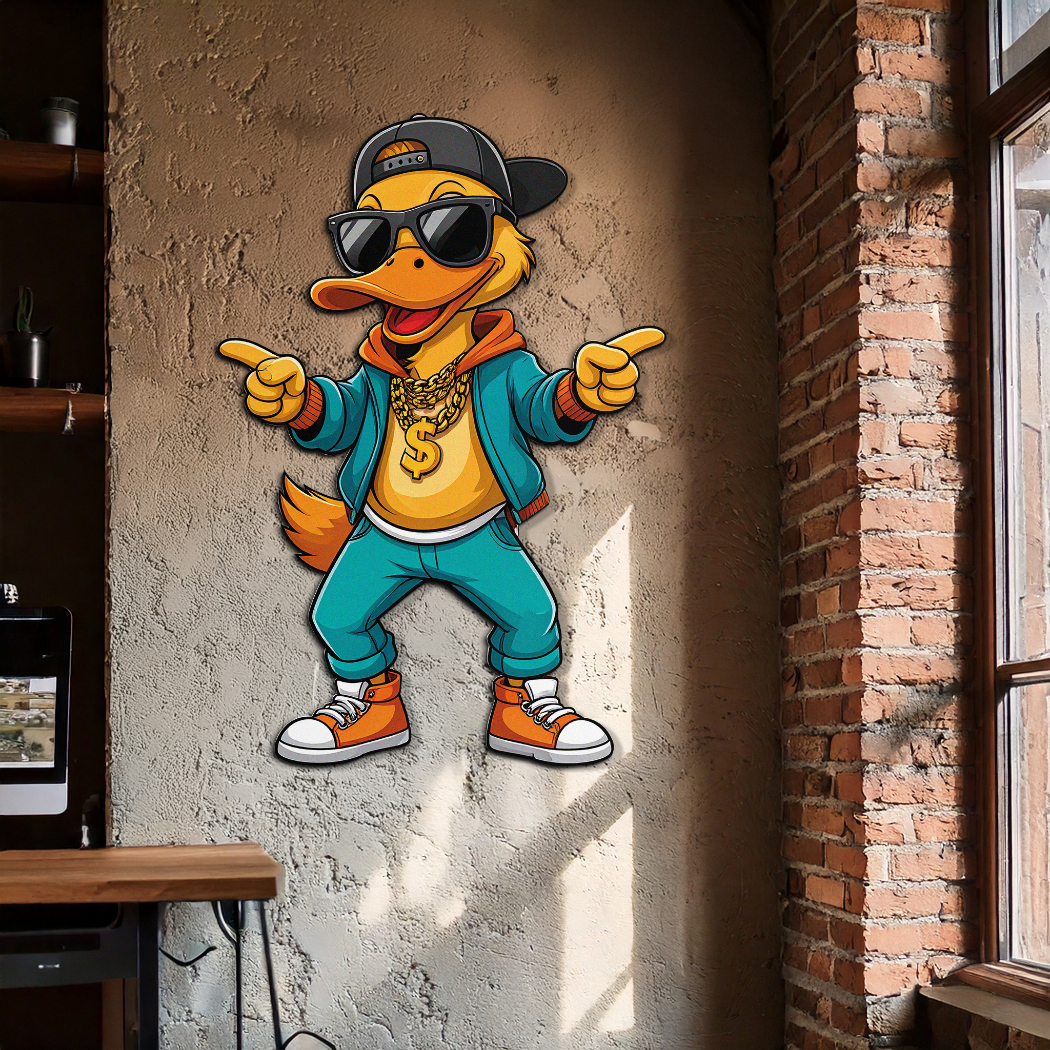 Hip Hop Duck Metal Wall Art – Funny UV Printed Urban Decor-KAFUVM004