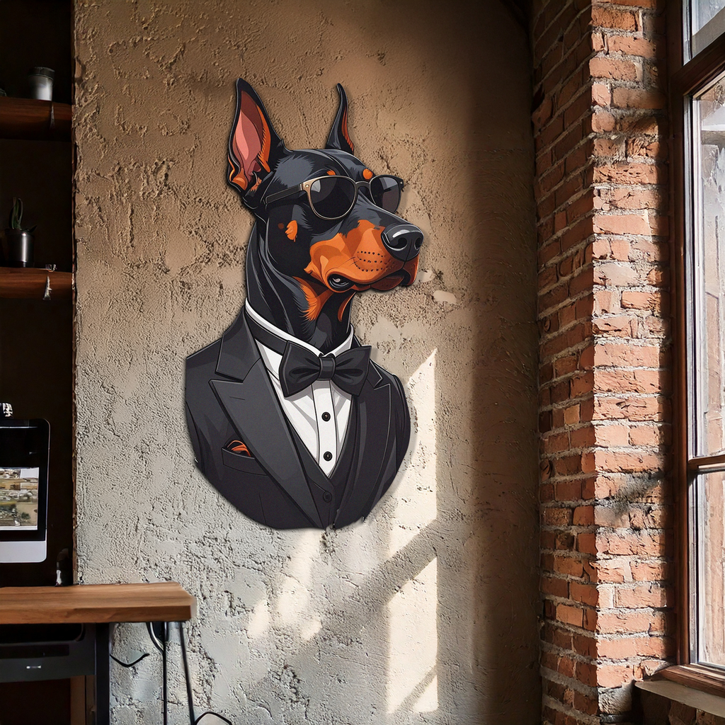 Gentleman Doberman Metal Wall Art – Cool Dog UV Decor-KAFUVM005