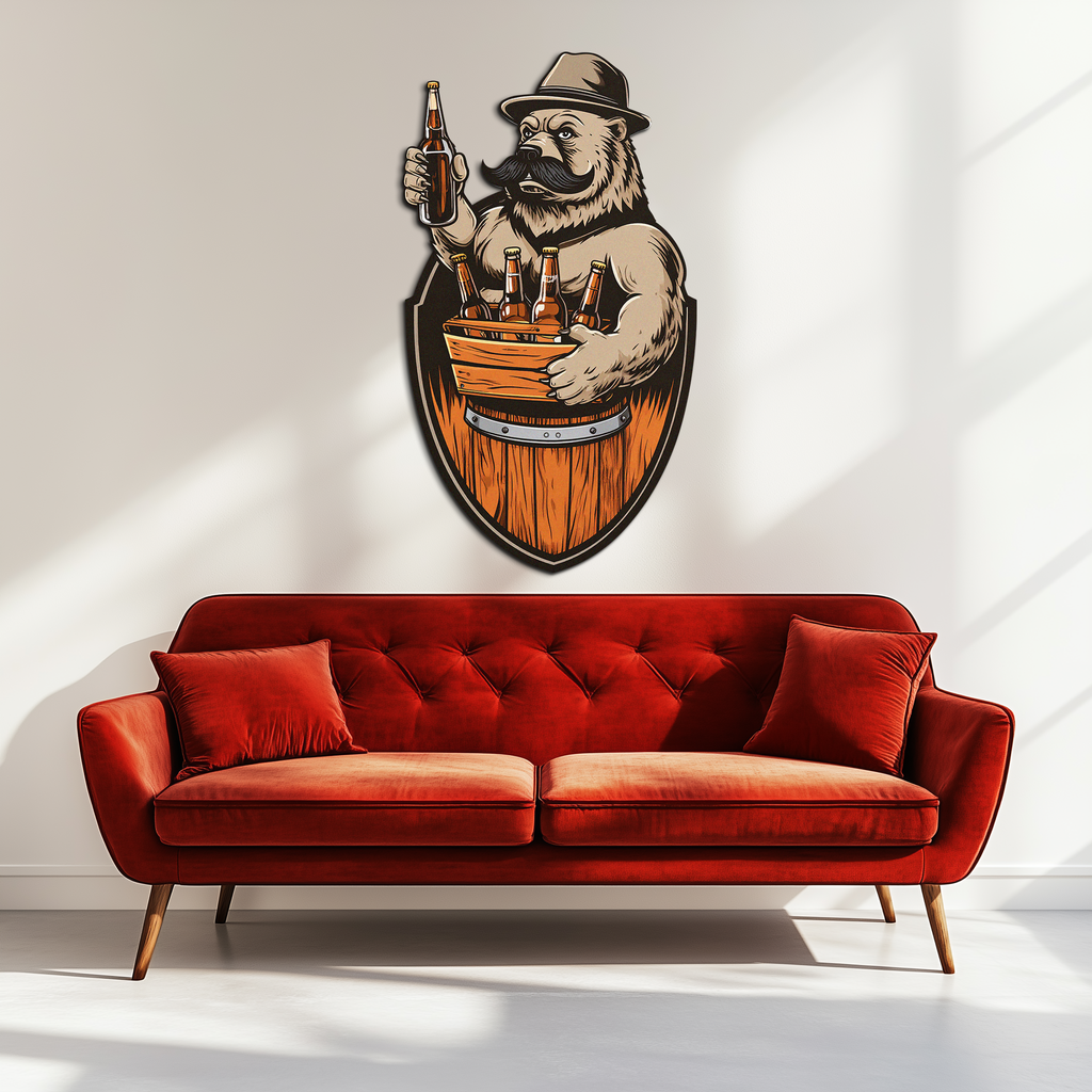 Bearded Beer Bear Metal Wall Art – Funny Bar UV Decor-KAFUVM006