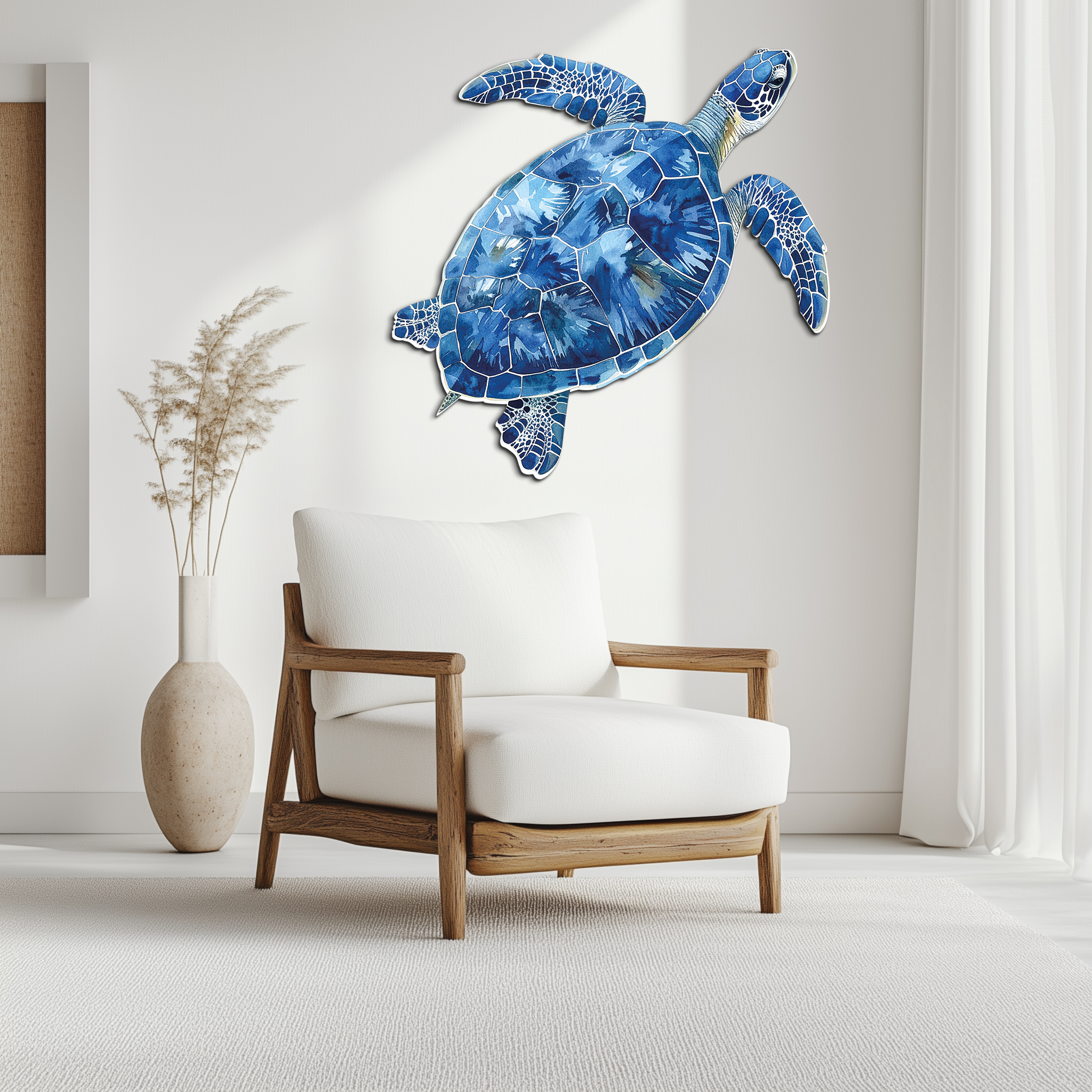 Blue Mosaic Sea Turtle Metal Wall Art – Ocean UV Decor-KAFUVM007