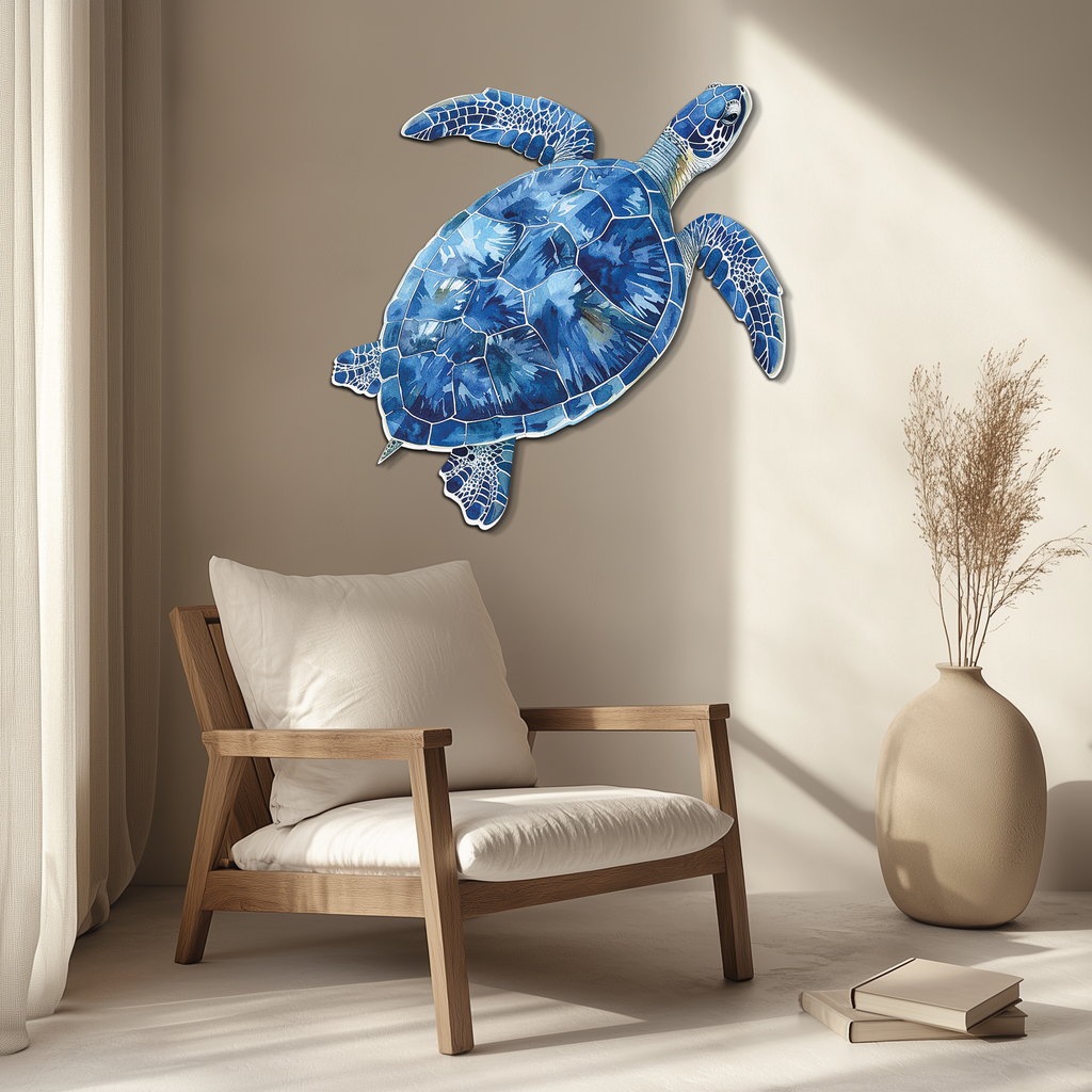Blue Mosaic Sea Turtle Metal Wall Art – Ocean UV Decor-KAFUVM007