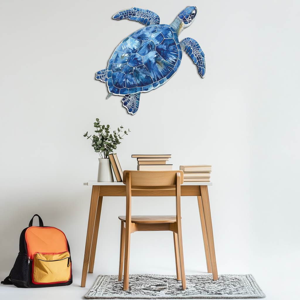 Blue Mosaic Sea Turtle Metal Wall Art – Ocean UV Decor-KAFUVM007