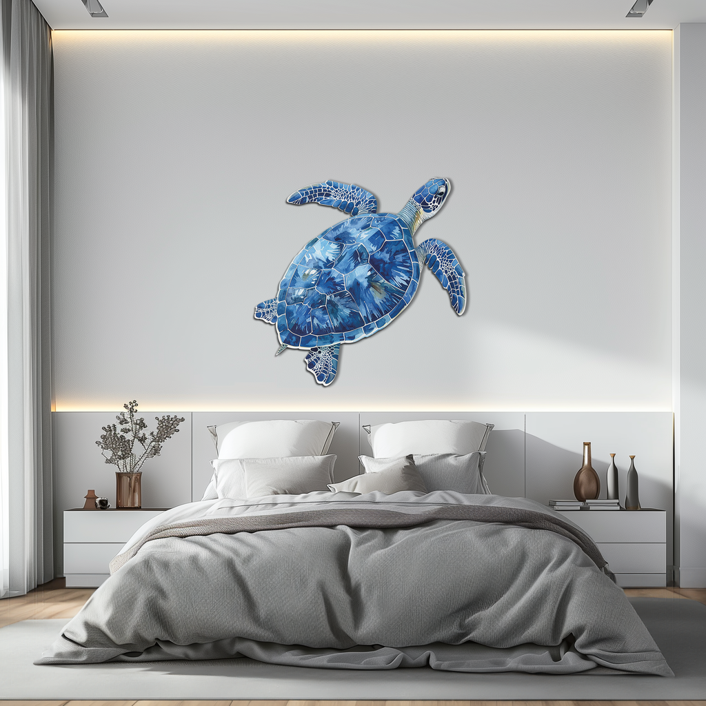 Blue Mosaic Sea Turtle Metal Wall Art – Ocean UV Decor-KAFUVM007