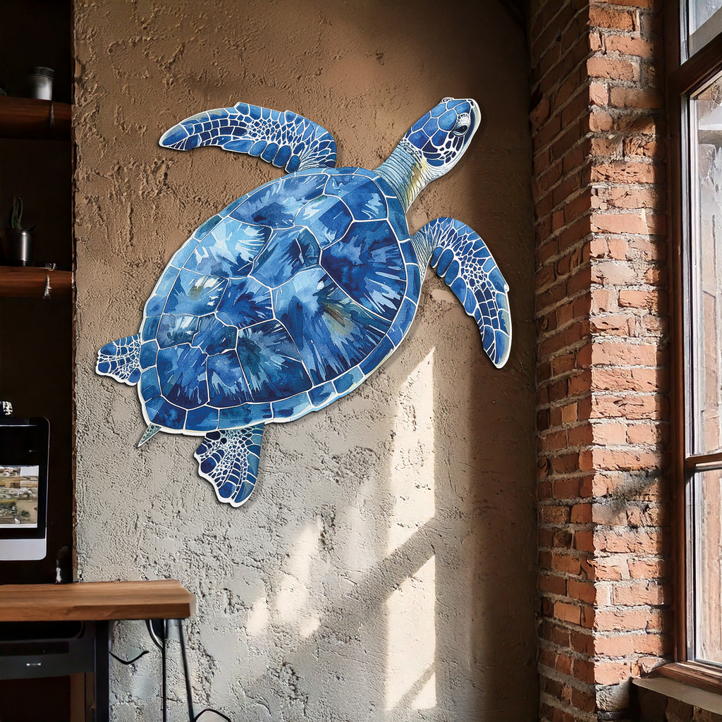 Blue Mosaic Sea Turtle Metal Wall Art – Ocean UV Decor-KAFUVM007
