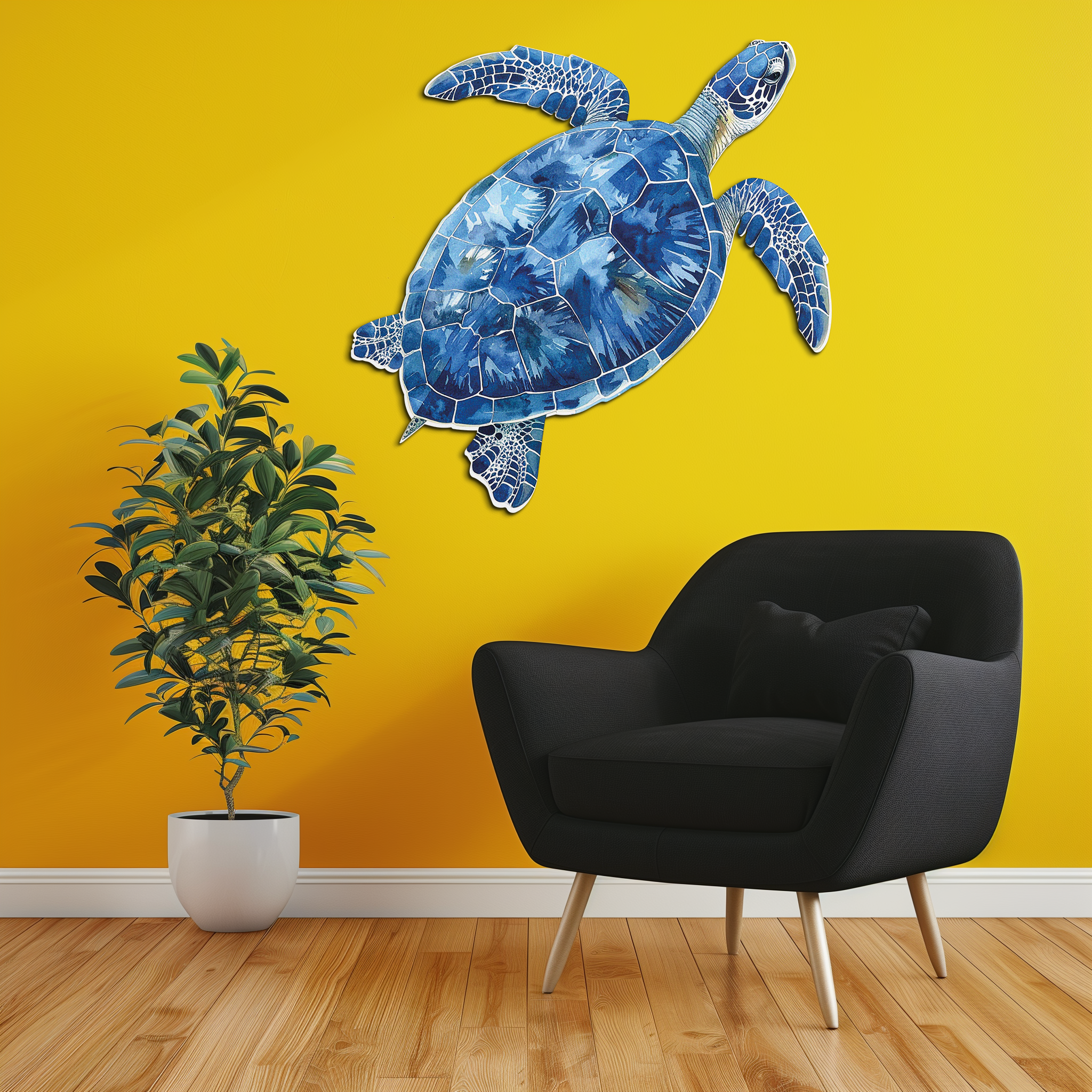 Blue Mosaic Sea Turtle Metal Wall Art – Ocean UV Decor-KAFUVM007