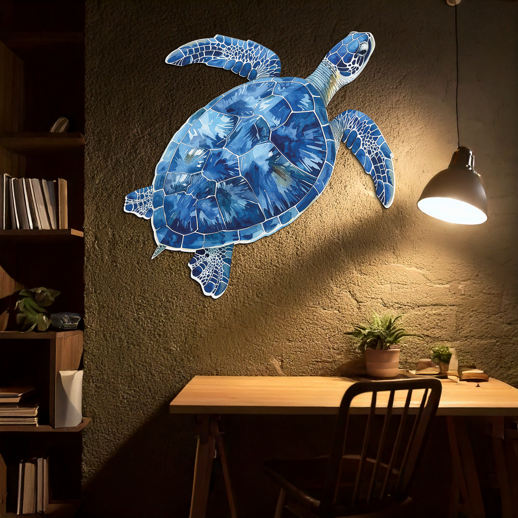 Blue Mosaic Sea Turtle Metal Wall Art – Ocean UV Decor-KAFUVM007