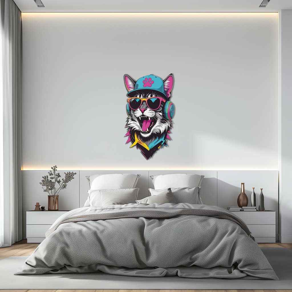 Cool Cat DJ Metal Wall Art – Street Style UV Decor-KAFUVM008