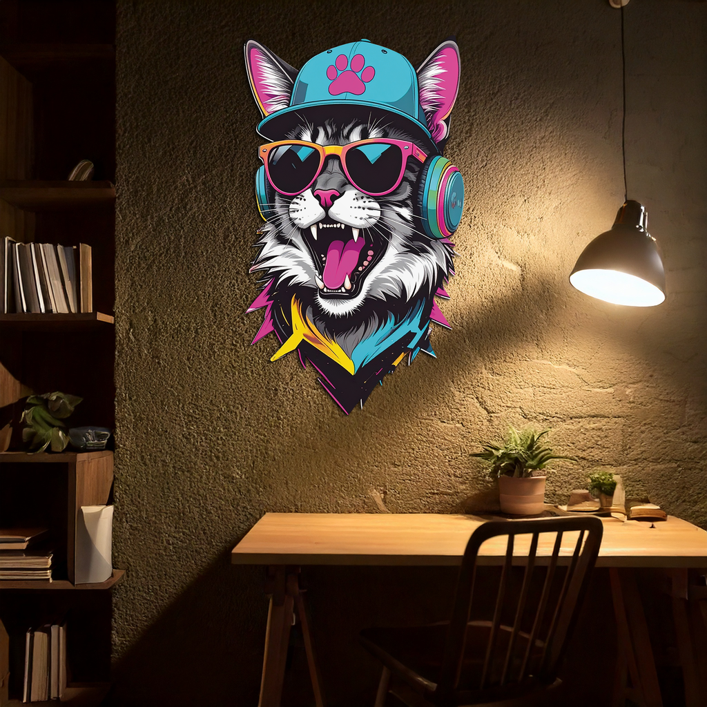 Cool Cat DJ Metal Wall Art – Street Style UV Decor-KAFUVM008