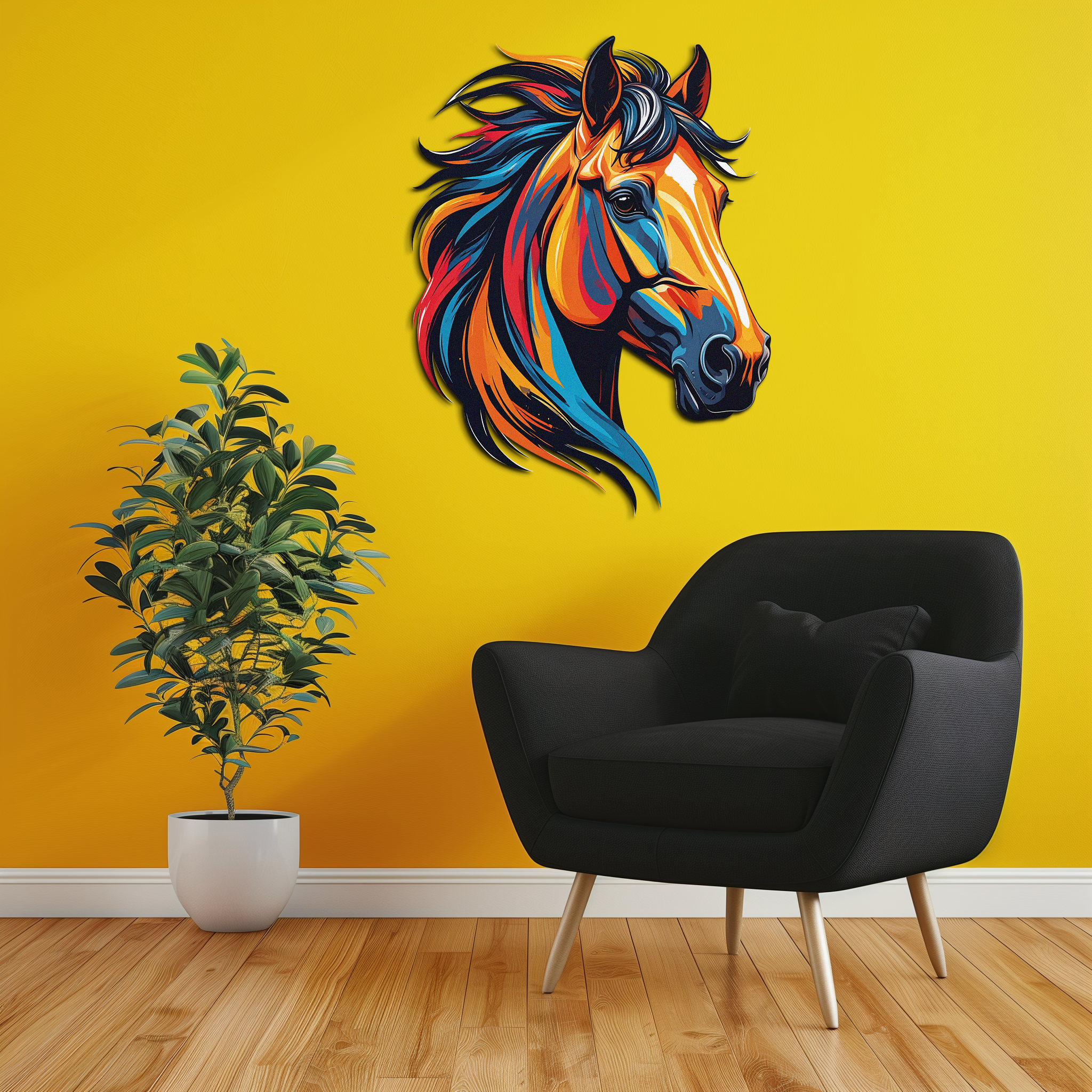 Colorful Horse Head Metal Wall Art – Vibrant UV Printed Decor-KAFUVM015