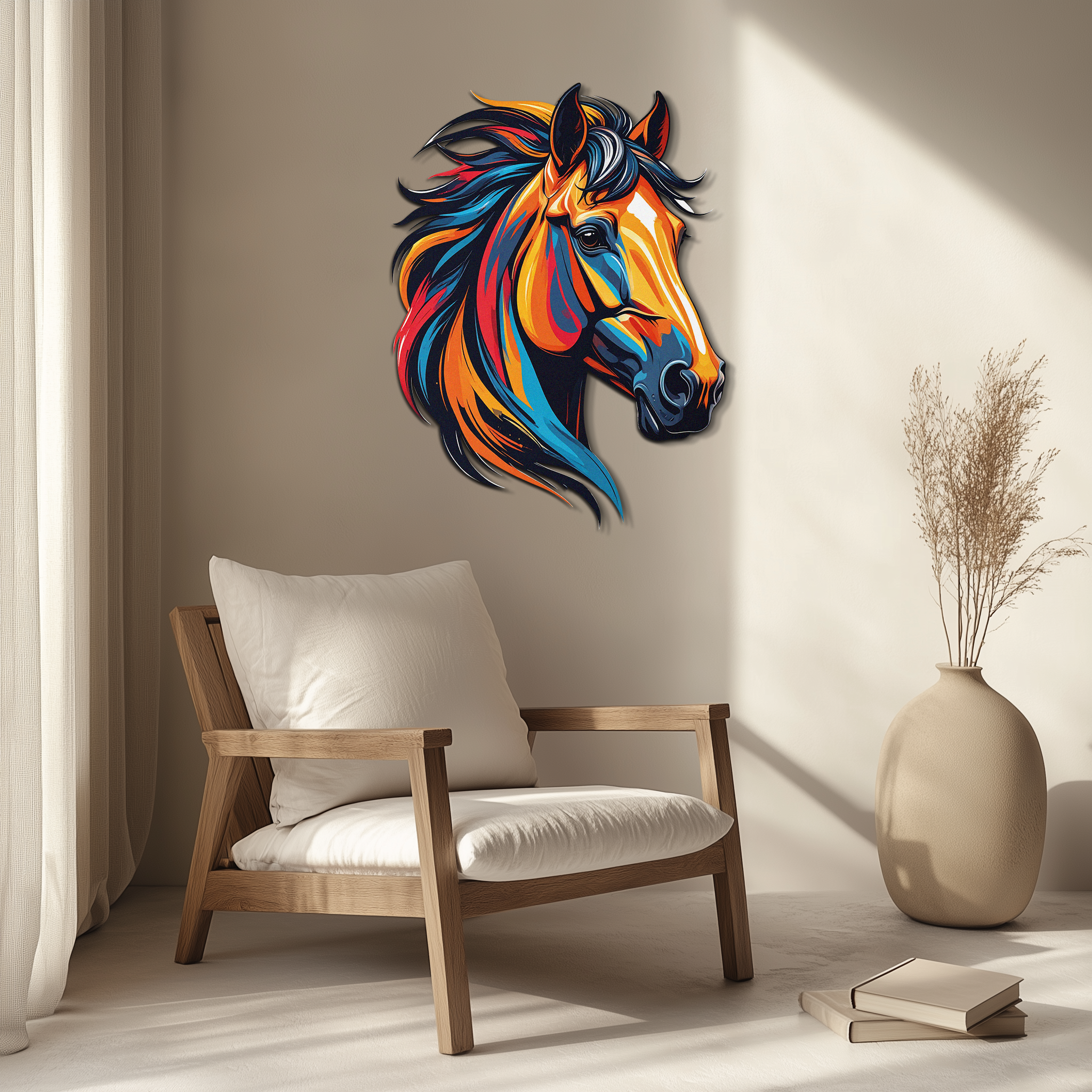 Colorful Horse Head Metal Wall Art – Vibrant UV Printed Decor-KAFUVM015