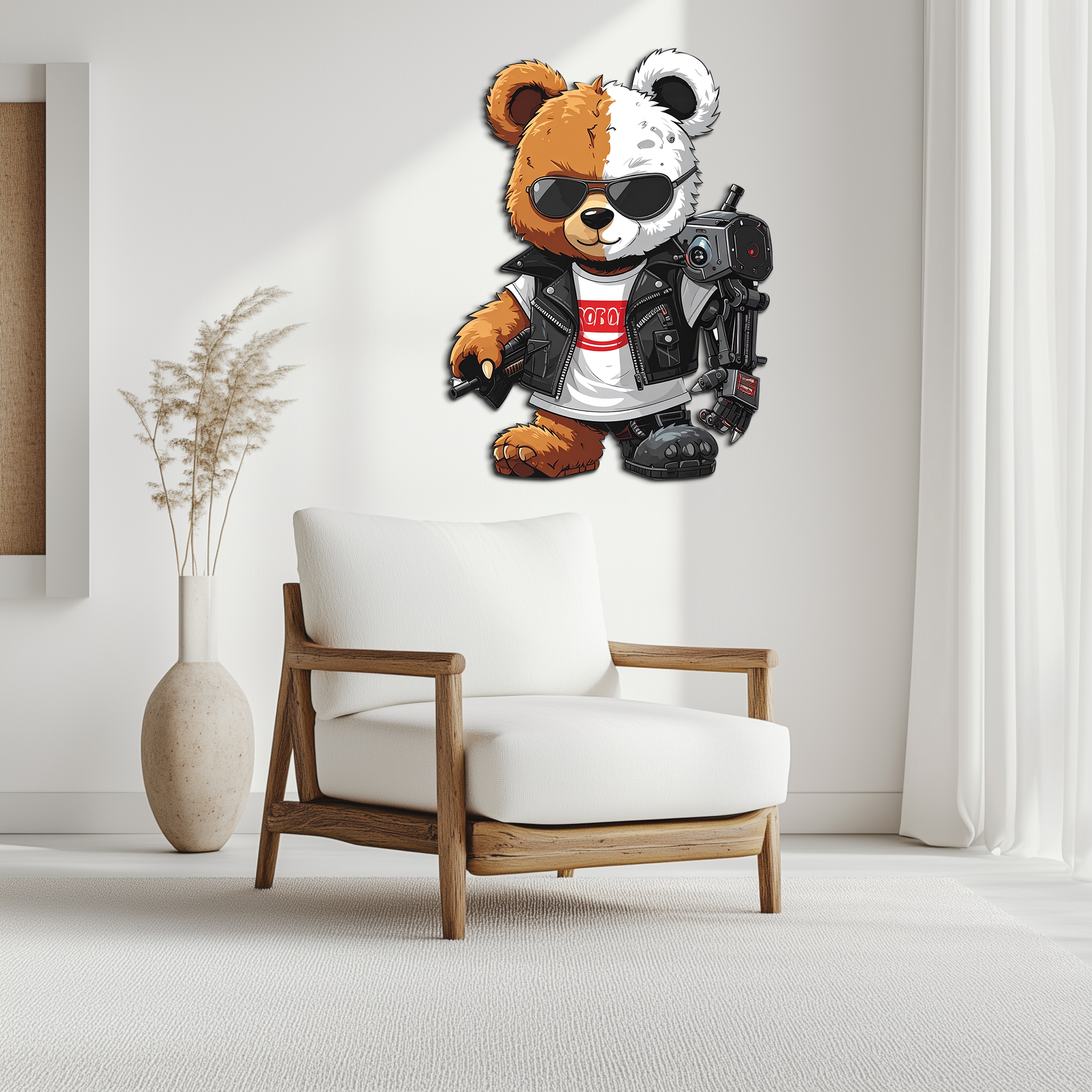 Cyborg Teddy Bear Metal Wall Art – Cool UV Printed Robo Decor-KAFUVM016