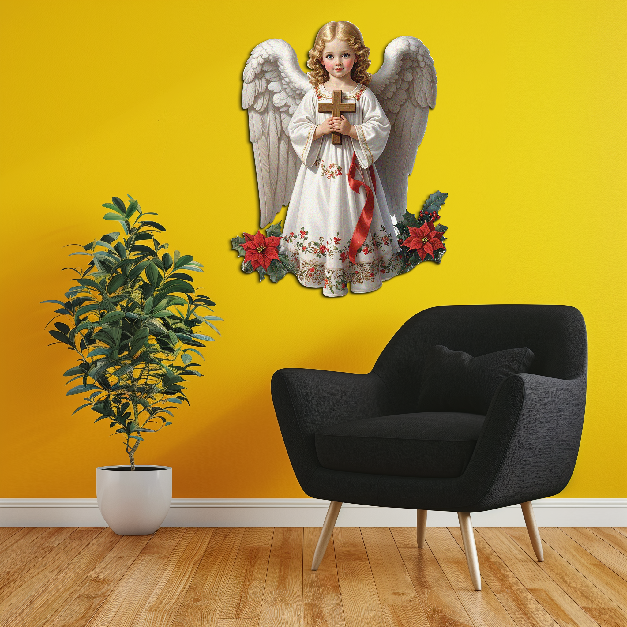 Christmas Angel Metal Wall Art – Holy Child UV Printed Decor-KAFUVM018