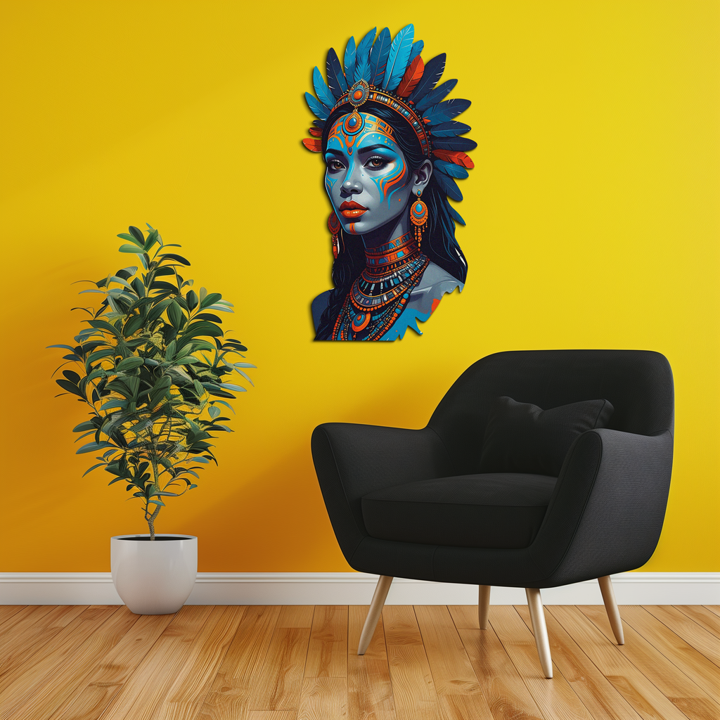 Tribal Blue Goddess Metal Wall Art – Ethnic Spirit Decor-KAFUVM021