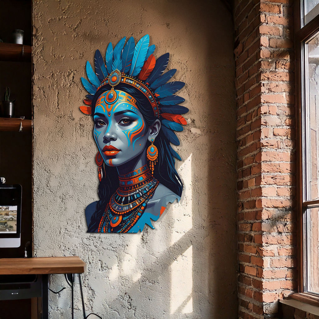 Tribal Blue Goddess Metal Wall Art – Ethnic Spirit Decor-KAFUVM021