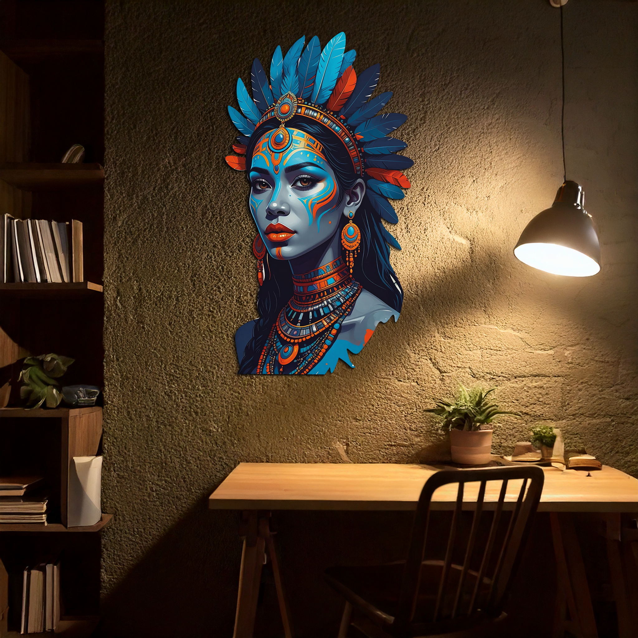 Tribal Blue Goddess Metal Wall Art – Ethnic Spirit Decor-KAFUVM021