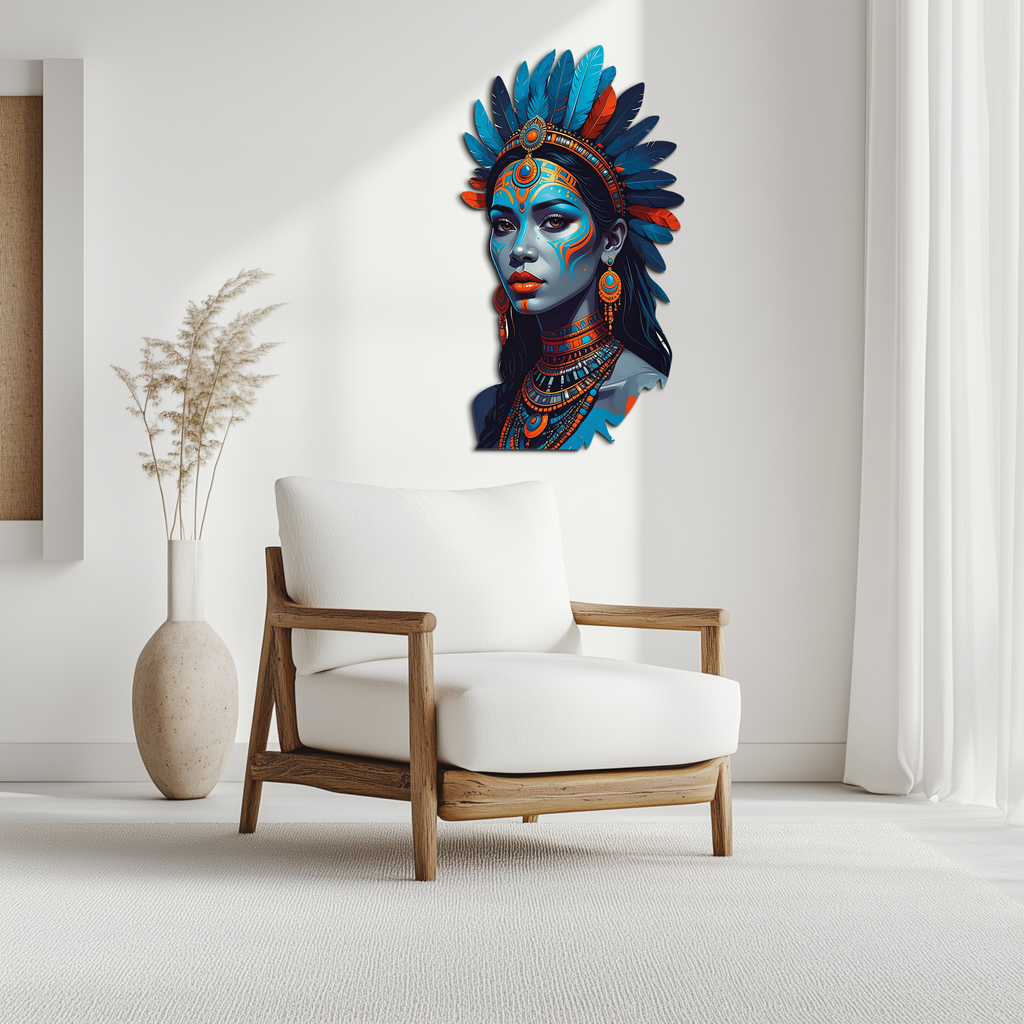Tribal Blue Goddess Metal Wall Art – Ethnic Spirit Decor-KAFUVM021