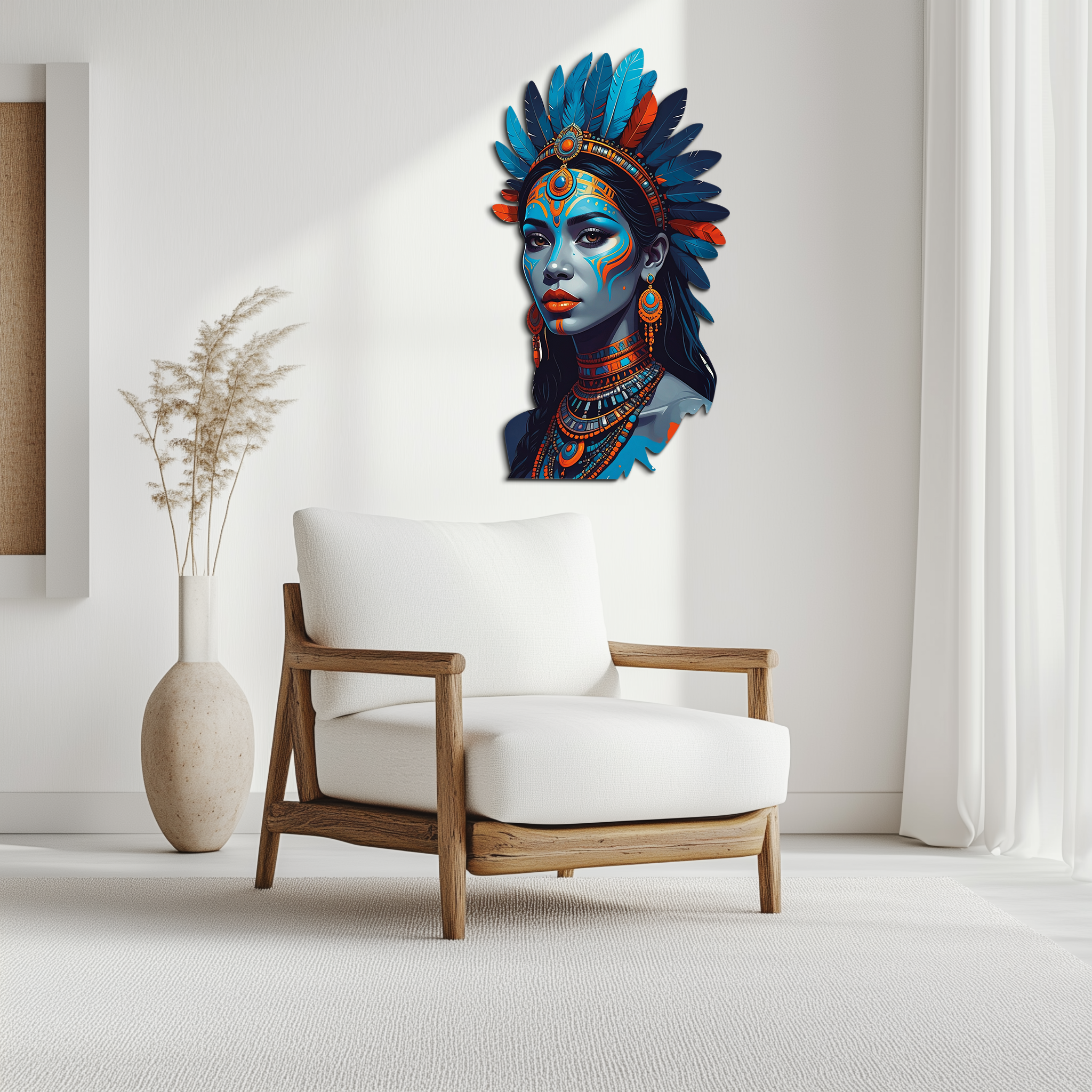 Tribal Blue Goddess Metal Wall Art – Ethnic Spirit Decor-KAFUVM021