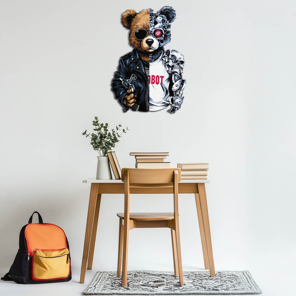 Half Cyborg Bear Wall Decor – Edgy Robo Teddy with Attitude-KAFUVM022