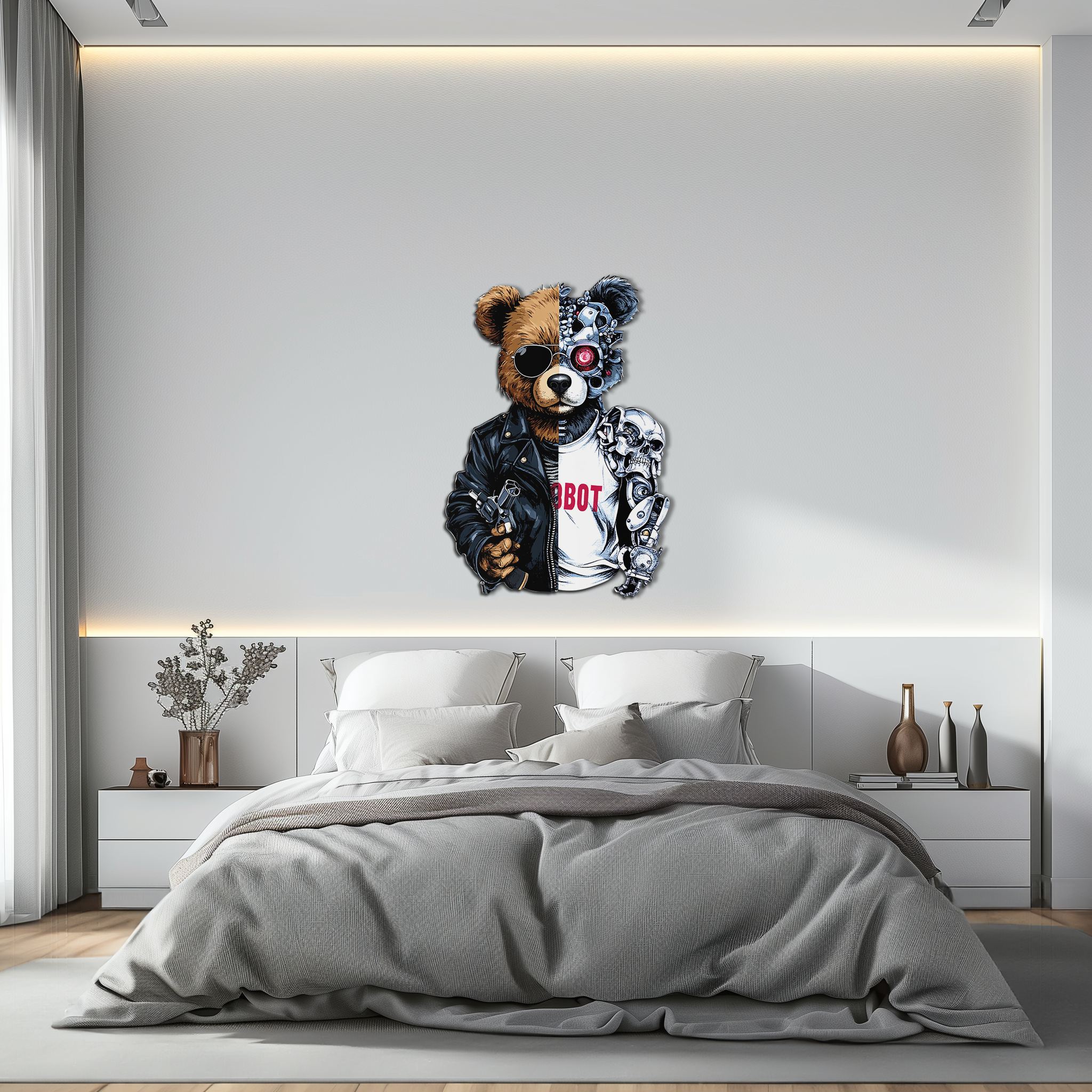 Half Cyborg Bear Wall Decor – Edgy Robo Teddy with Attitude-KAFUVM022