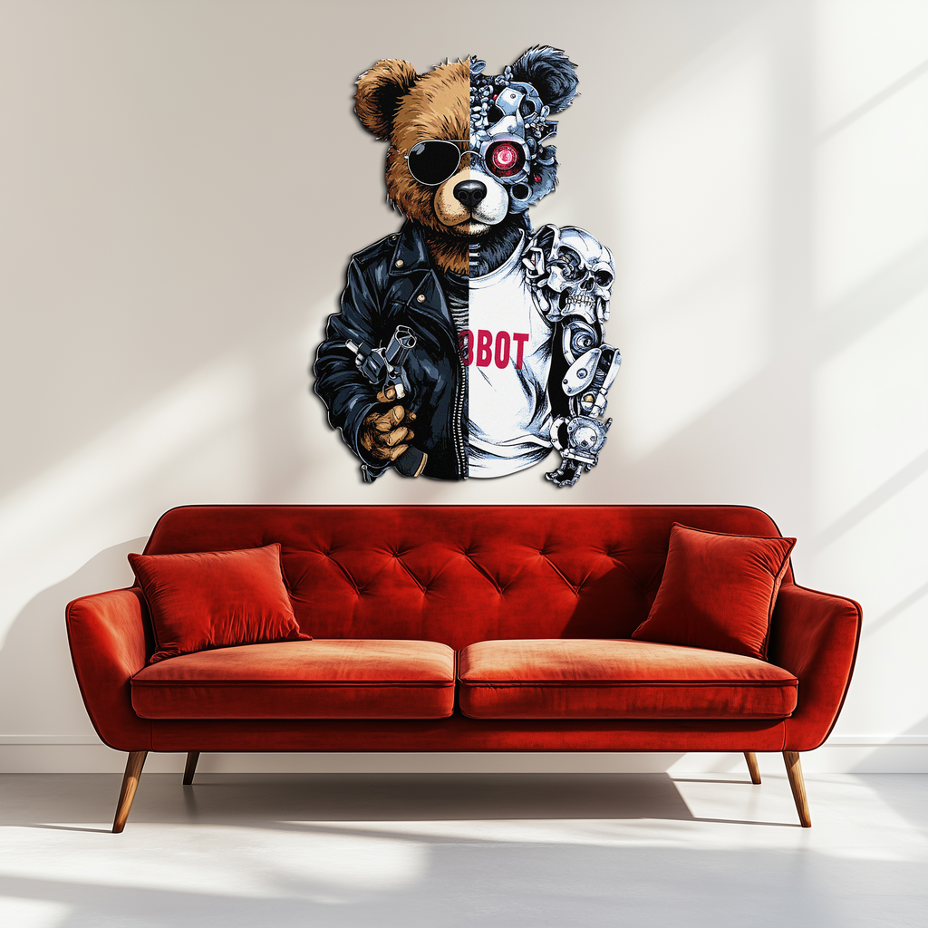 Half Cyborg Bear Wall Decor – Edgy Robo Teddy with Attitude-KAFUVM022