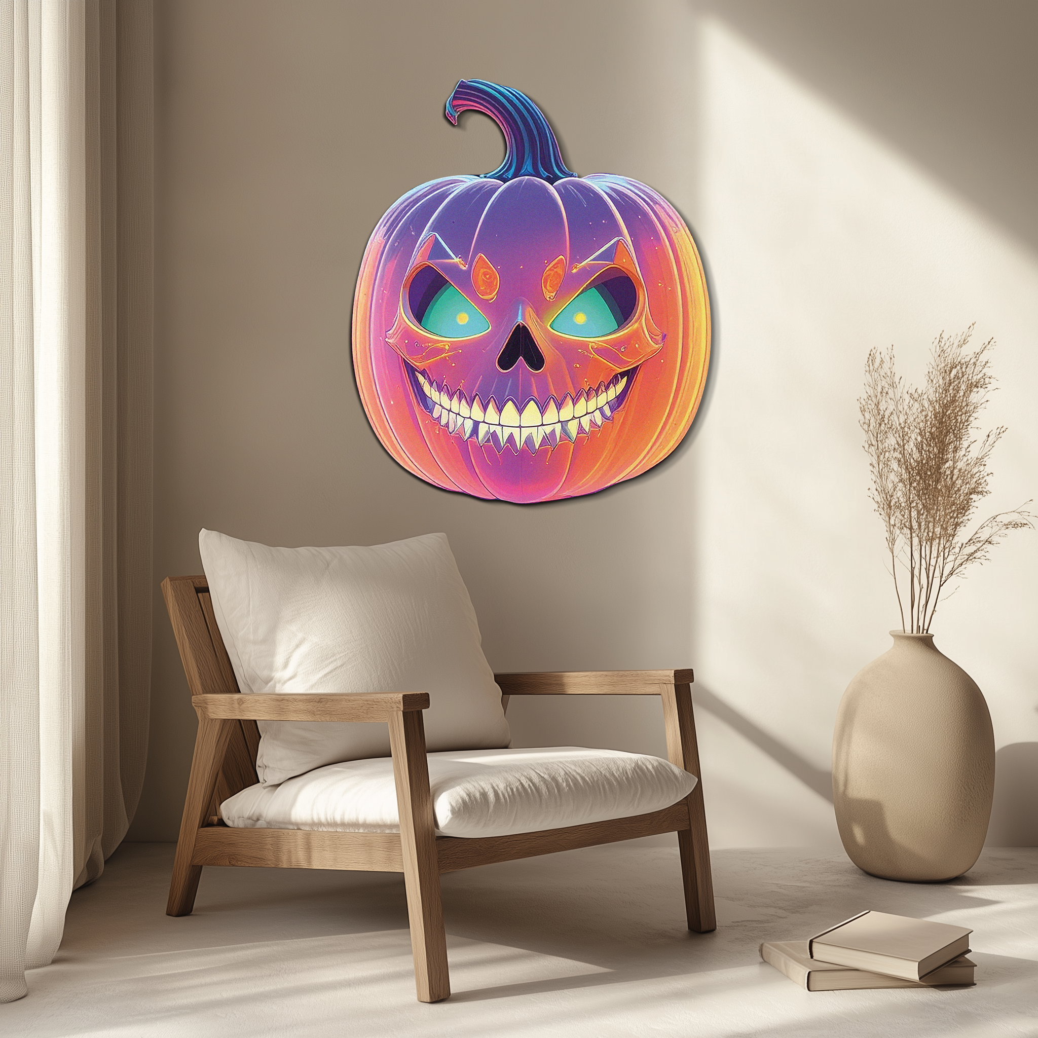 Pumpkin Metal Wall Art – Halloween Jack-o'-Lantern Decor-KAFUVM027
