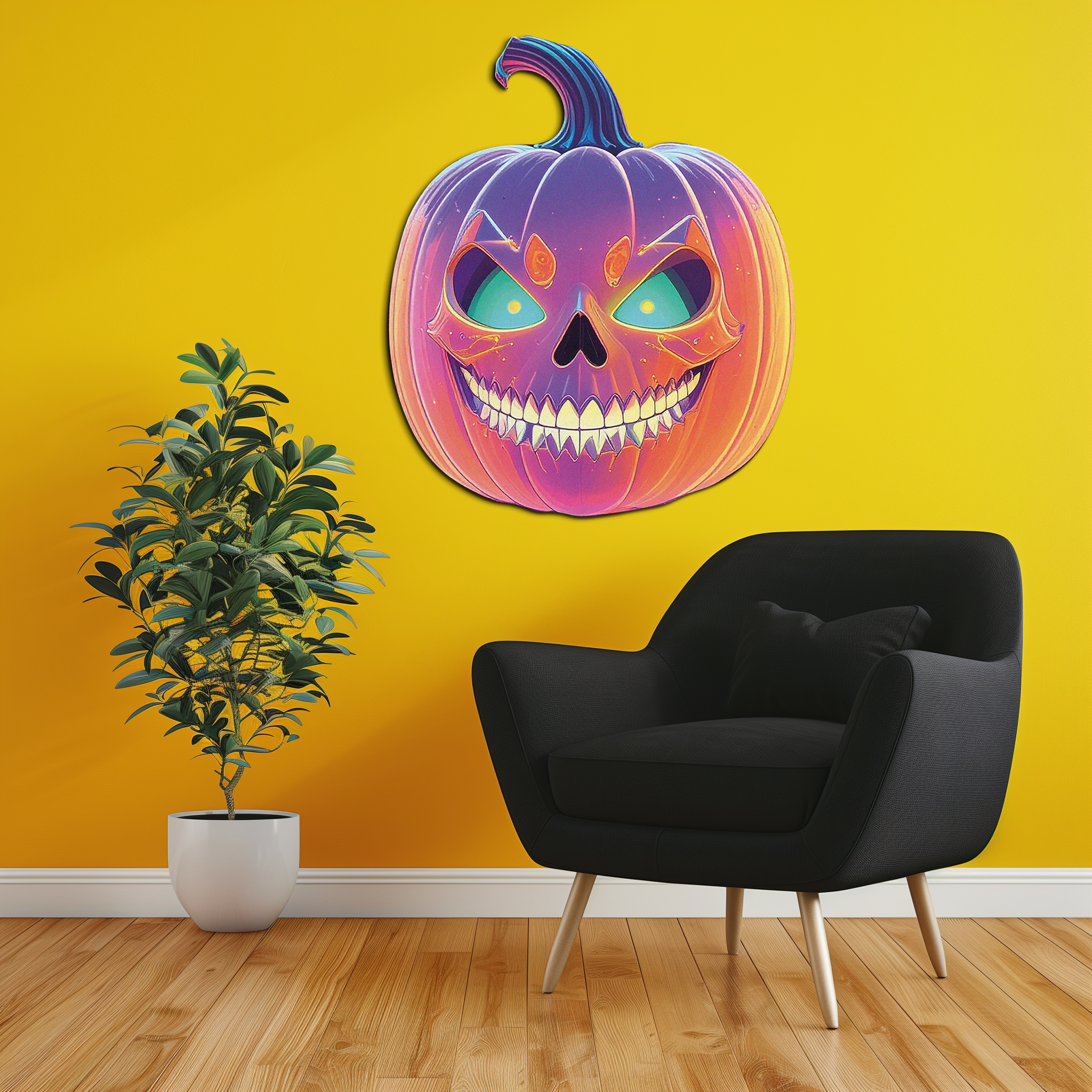 Pumpkin Metal Wall Art – Halloween Jack-o'-Lantern Decor-KAFUVM027