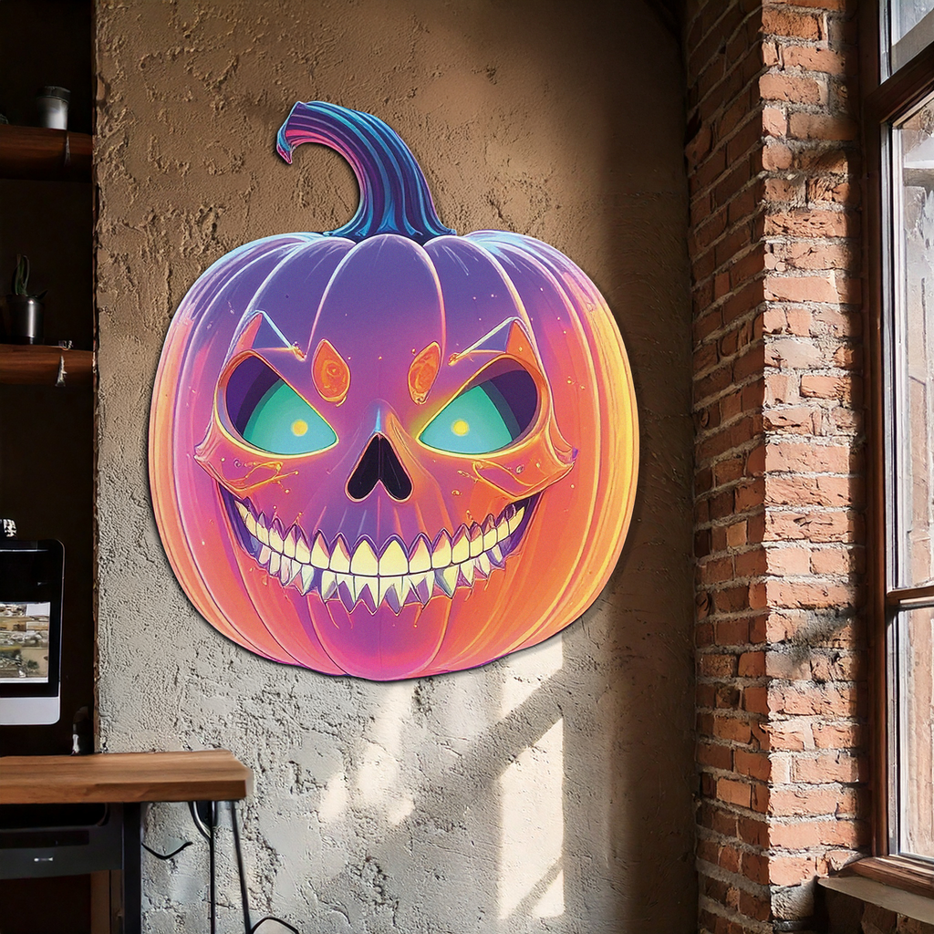 Pumpkin Metal Wall Art – Halloween Jack-o'-Lantern Decor-KAFUVM027