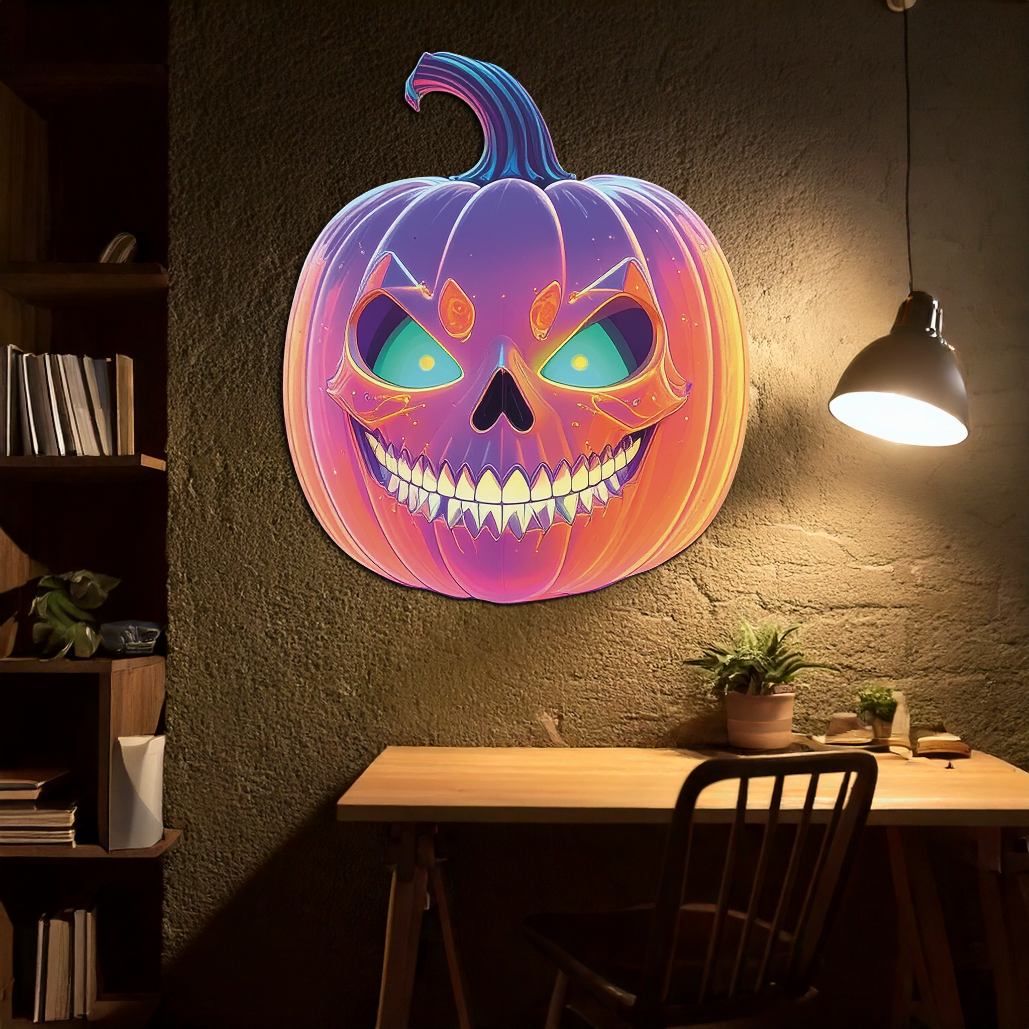 Pumpkin Metal Wall Art – Halloween Jack-o'-Lantern Decor-KAFUVM027