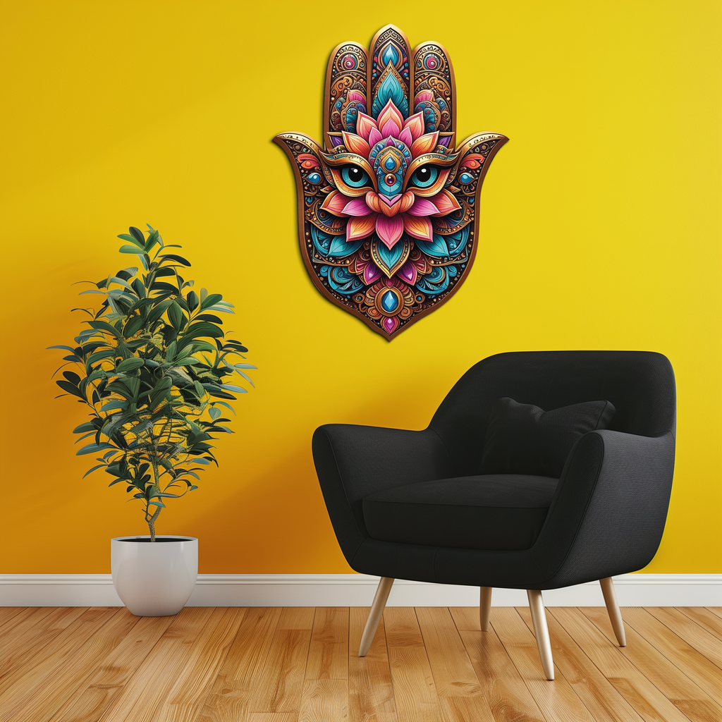 Mystic Hamsa Hand Metal Wall Art – Boho Evil Eye Decor-KAFUVM030