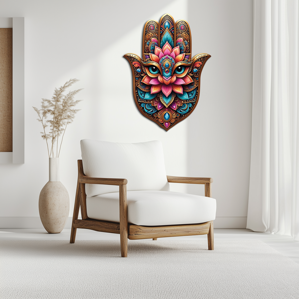 Mystic Hamsa Hand Metal Wall Art – Boho Evil Eye Decor-KAFUVM030