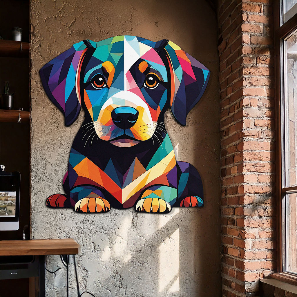 Colorful Geometric Puppy Metal Wall Art Decor-KAFUVM032