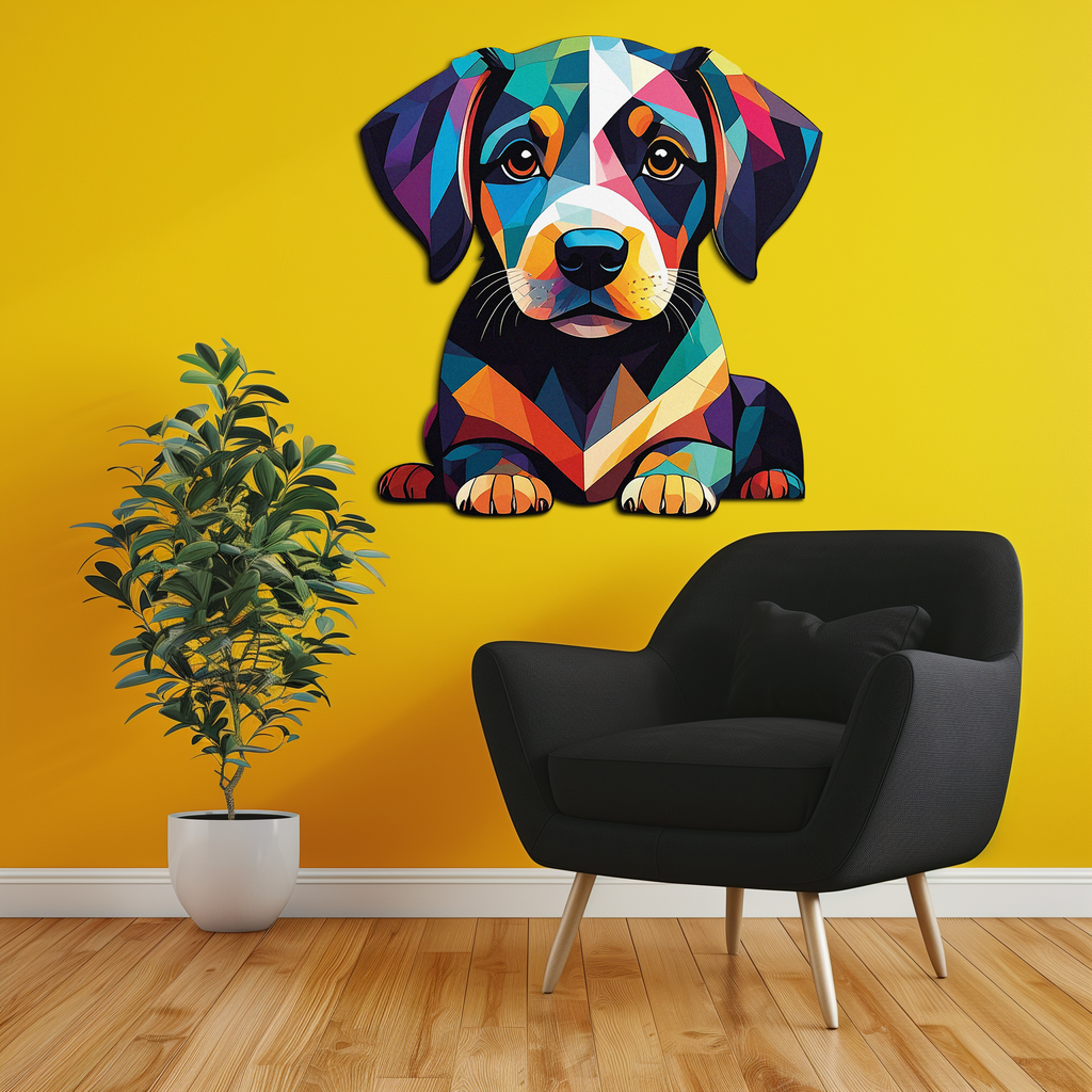 Colorful Geometric Puppy Metal Wall Art Decor-KAFUVM032