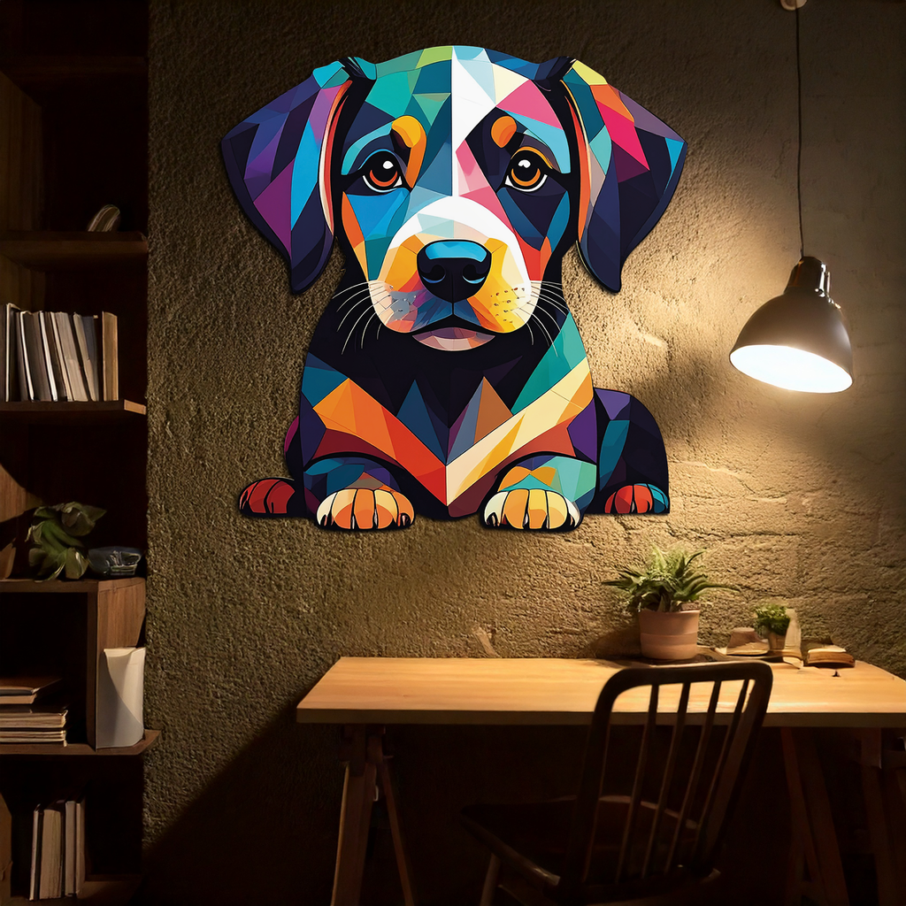 Colorful Geometric Puppy Metal Wall Art Decor-KAFUVM032
