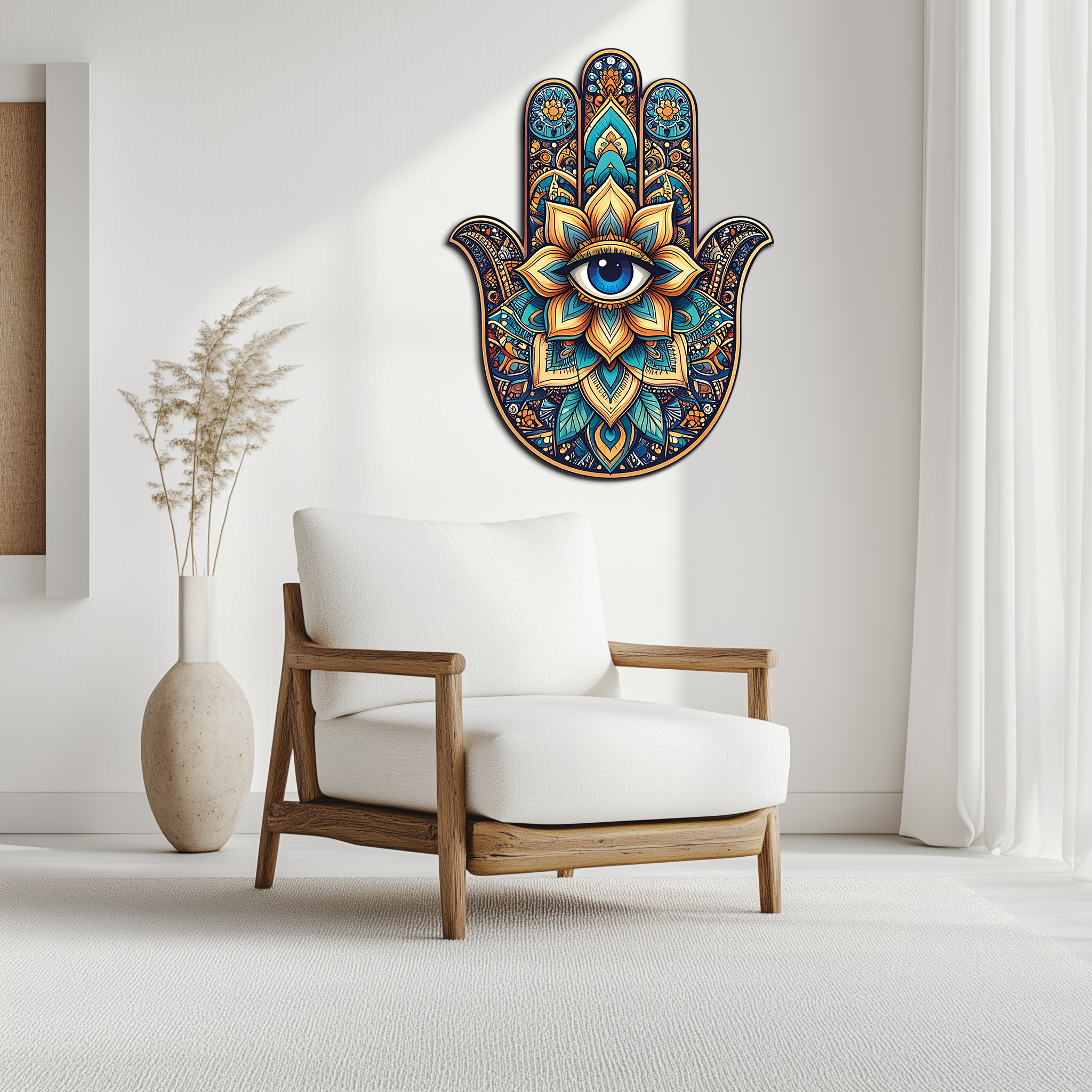 Hamsa Eye Wall Art – Boho Evil Eye Metal Decor-KAFUVM036