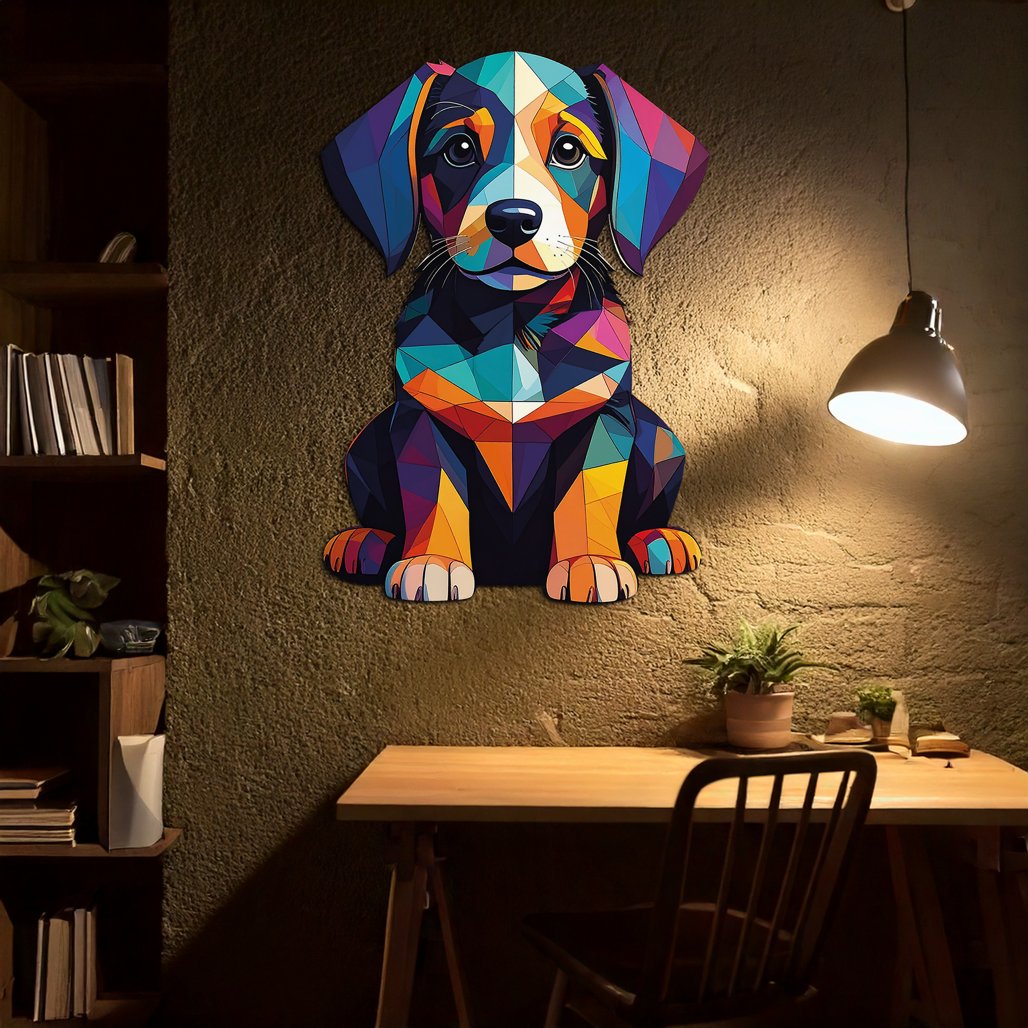 Colorful Geometric Dog Metal Wall Art – Bold Puppy Decor-KAFUVM038