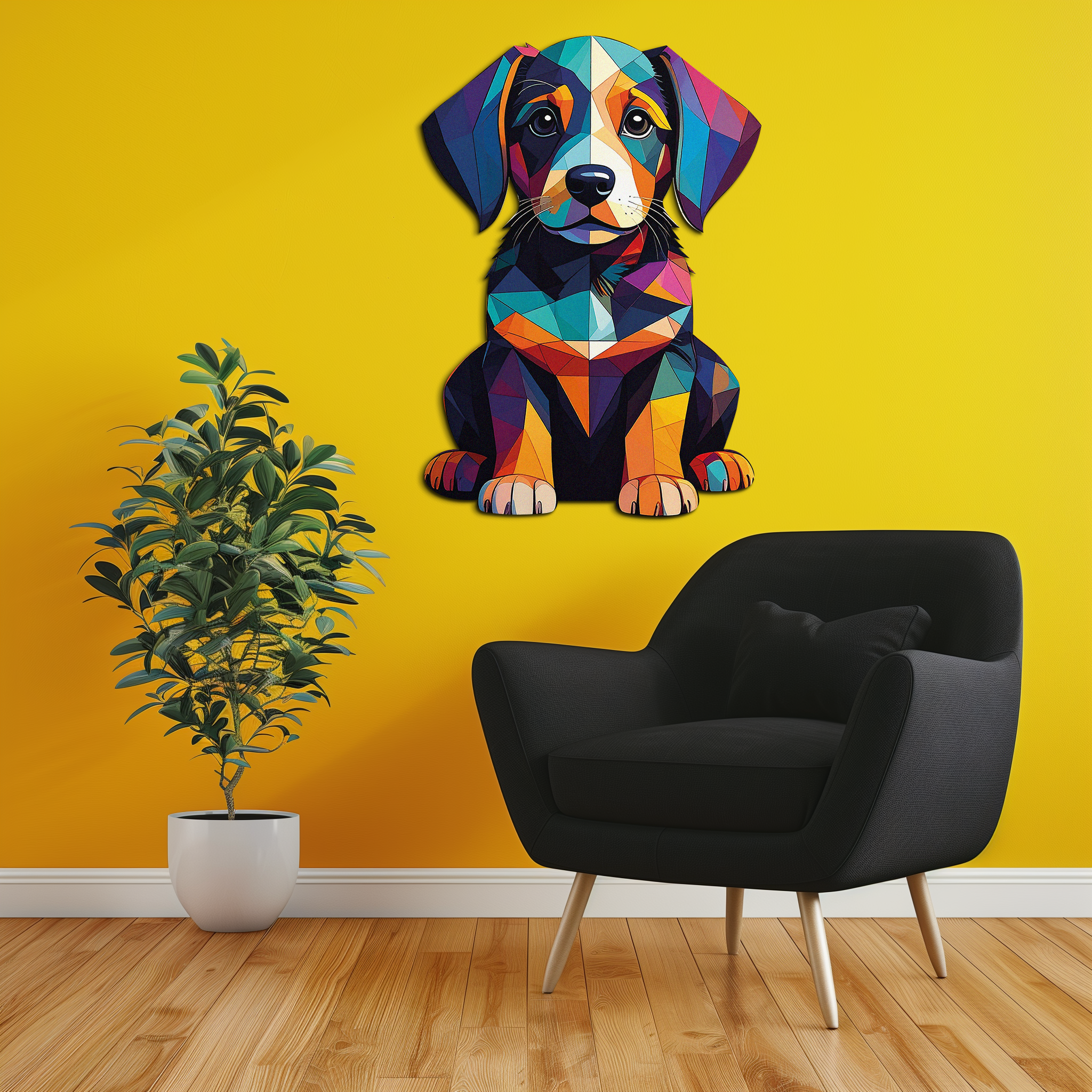 Colorful Geometric Dog Metal Wall Art – Bold Puppy Decor-KAFUVM038